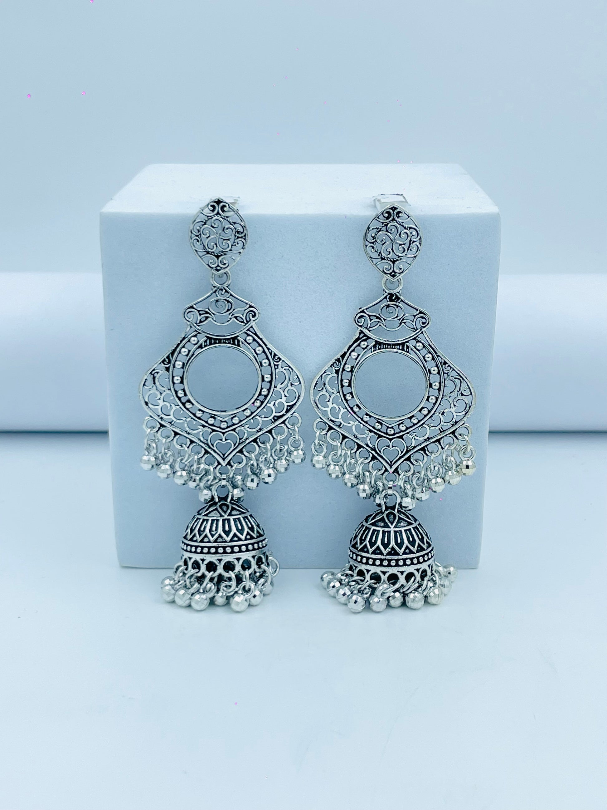 Ethnic Silver Jhumka Earrings  Traditional Jewelry