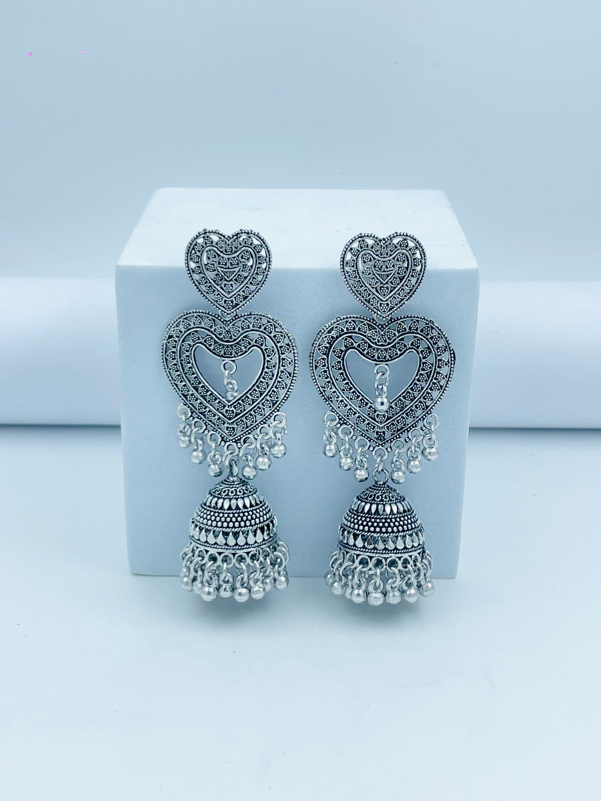 Elegant Silver Oxidized Jhumka Earrings