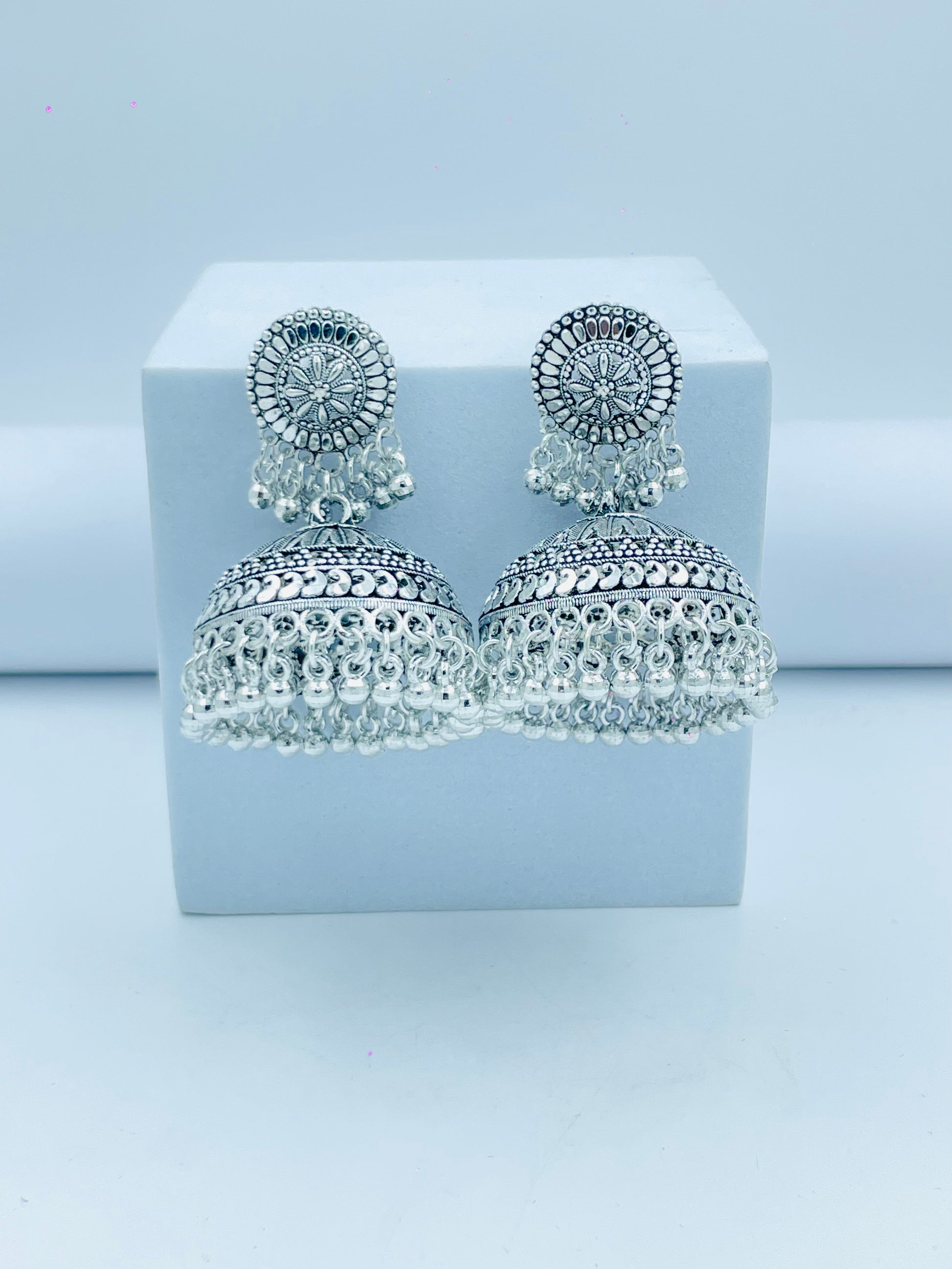 Elegant Silver Jhumka Earrings