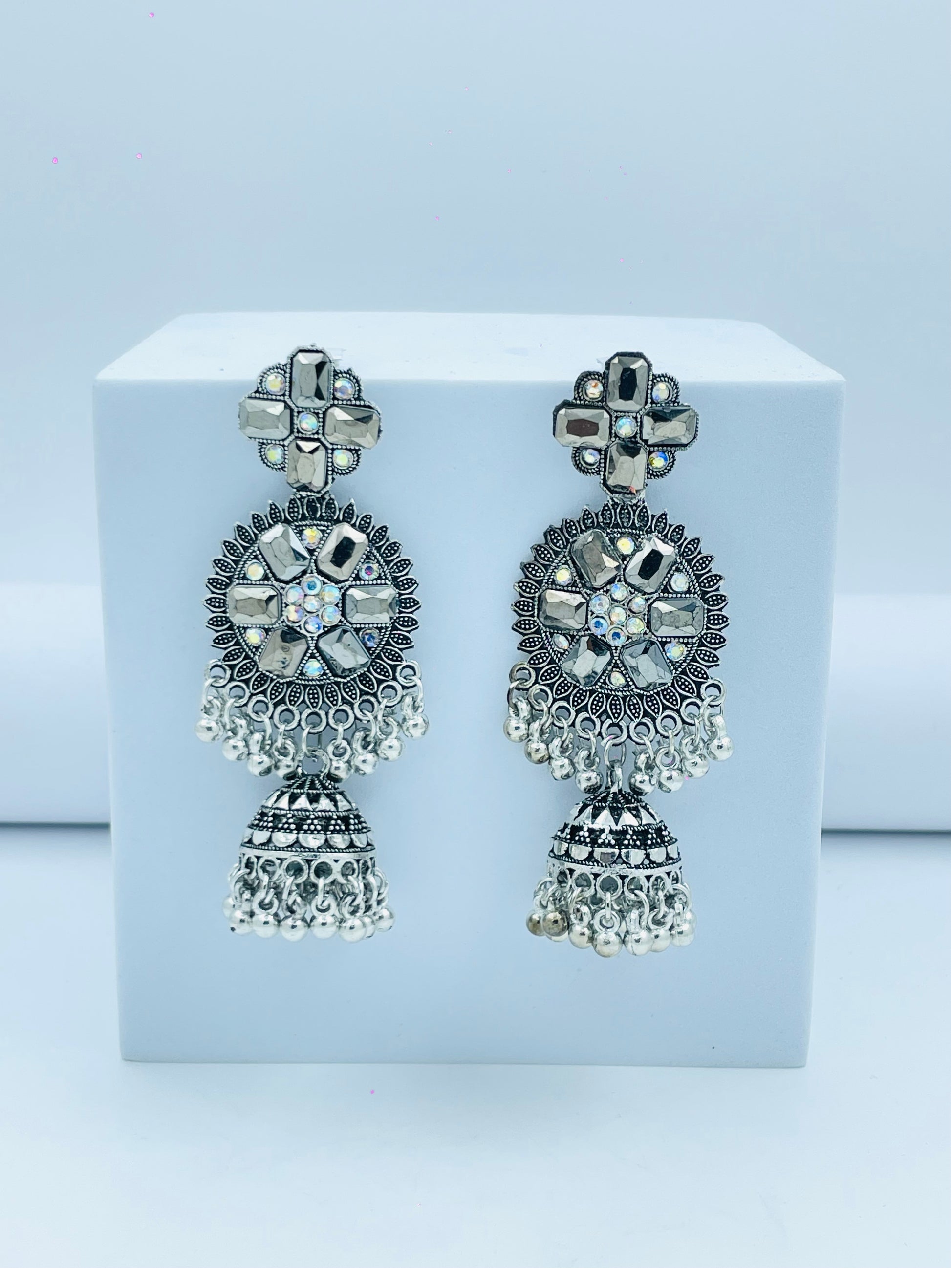 Silver Mirror Dangle Earrings  Elegant and Traditional