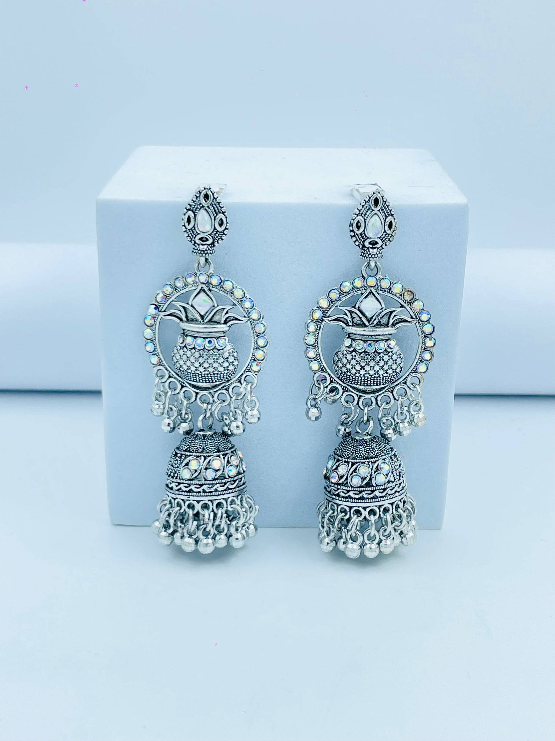 Elegant Silver Ethnic Jhumka Earrings