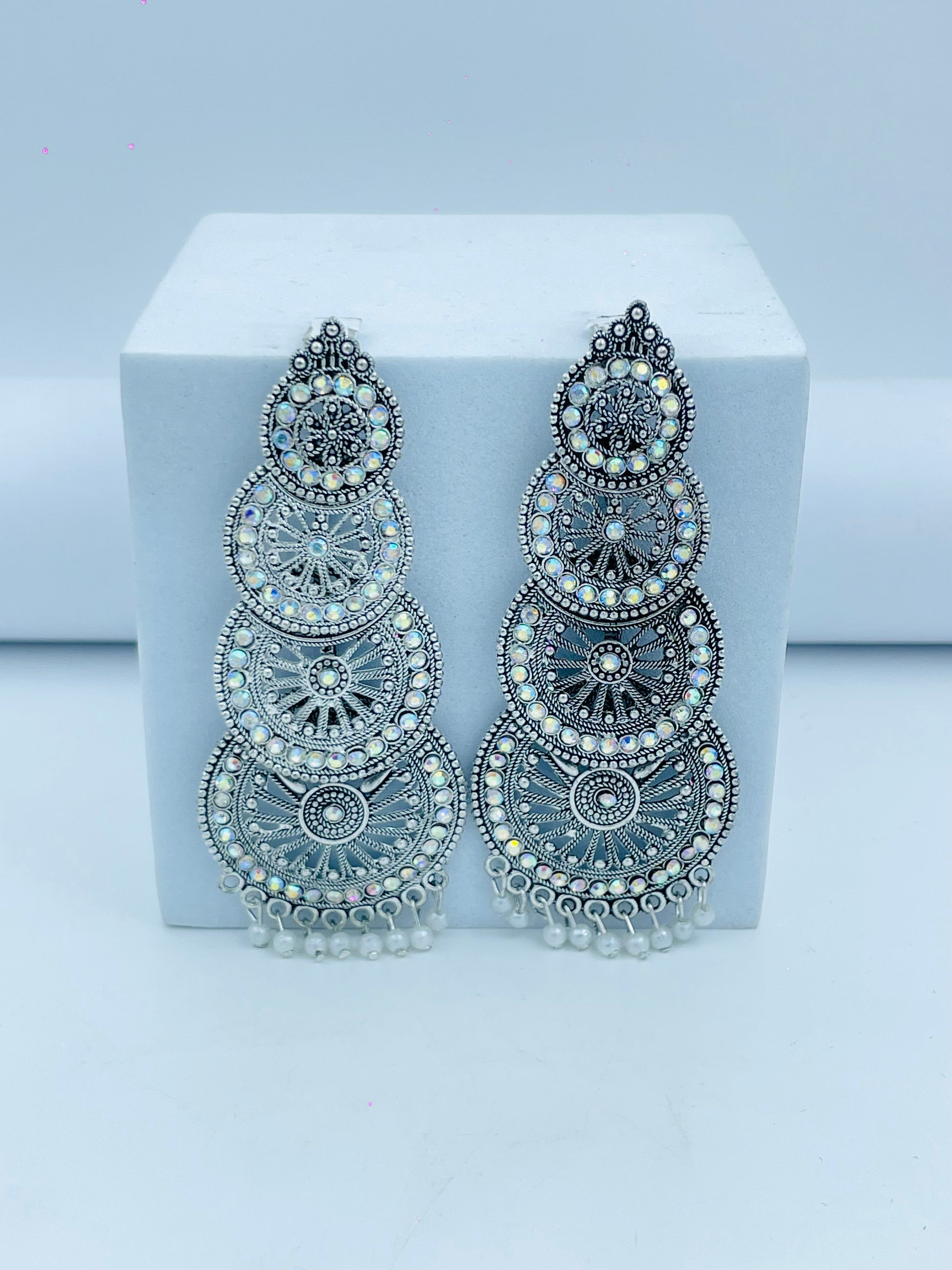 Silver Ethnic Chandbali Earrings for Women