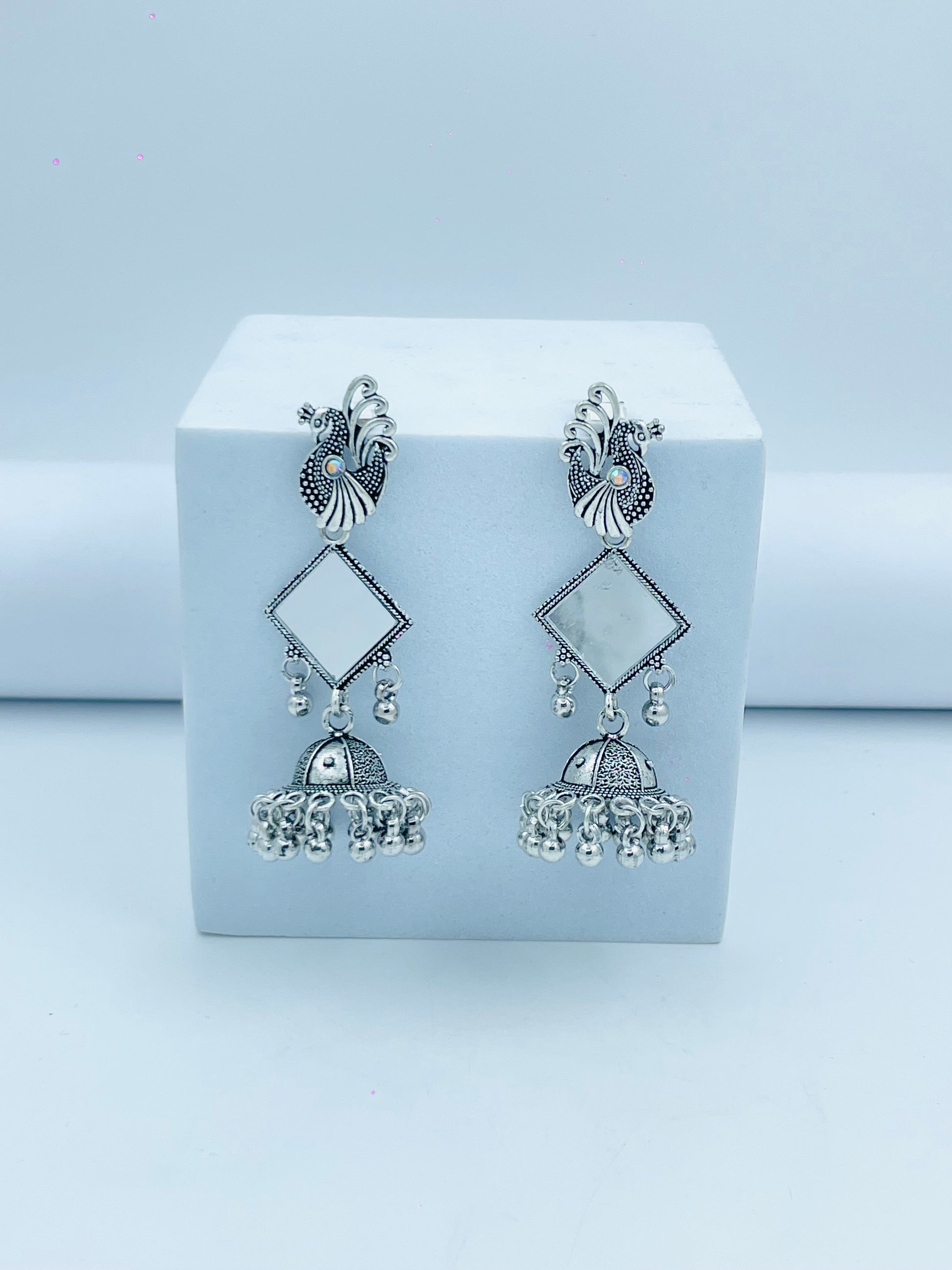 Silver Oxidized Peacock Jhumka Earrings for Stylish Look