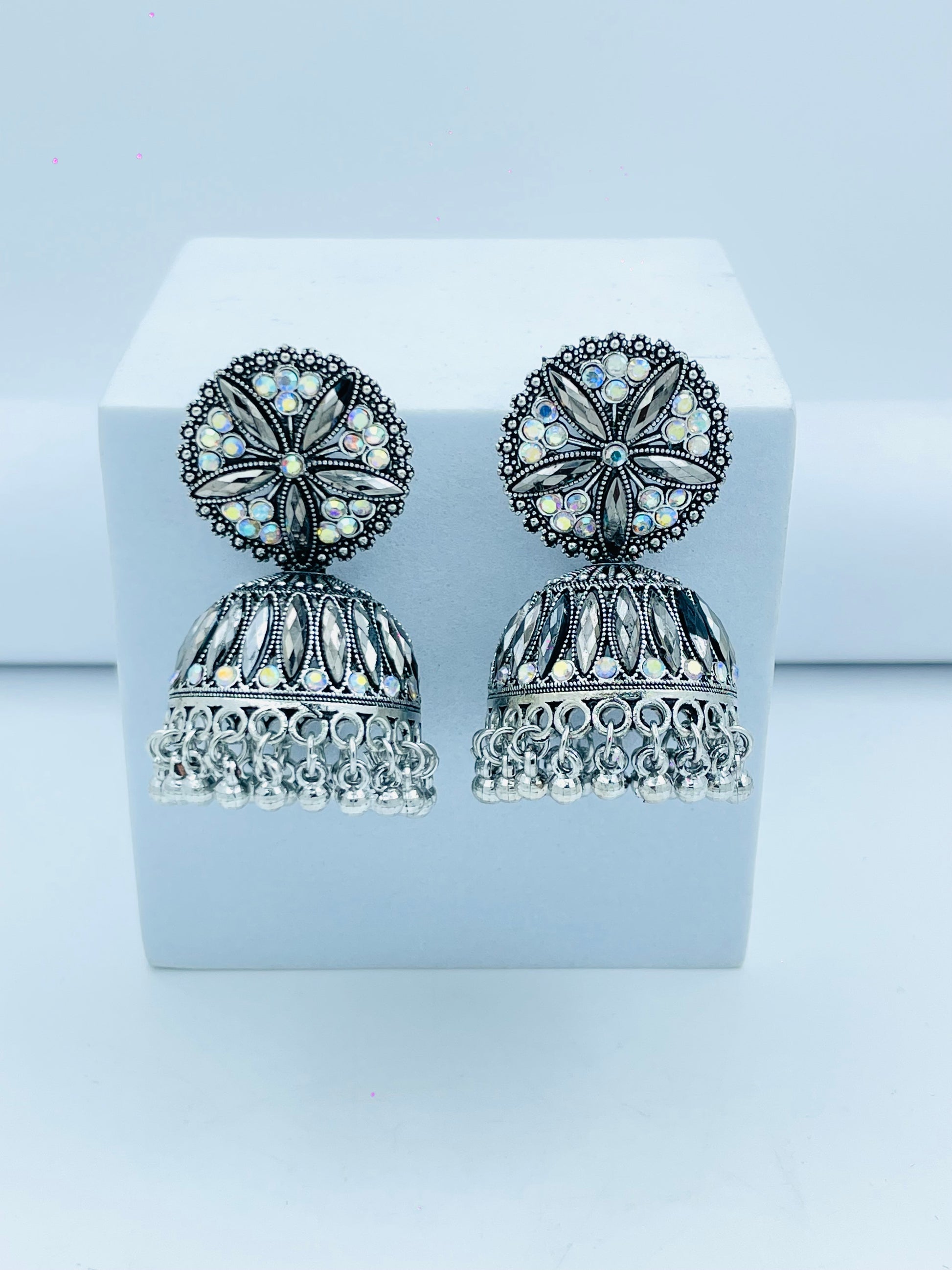 Elegant Silver Oxidized Jhumka Earrings