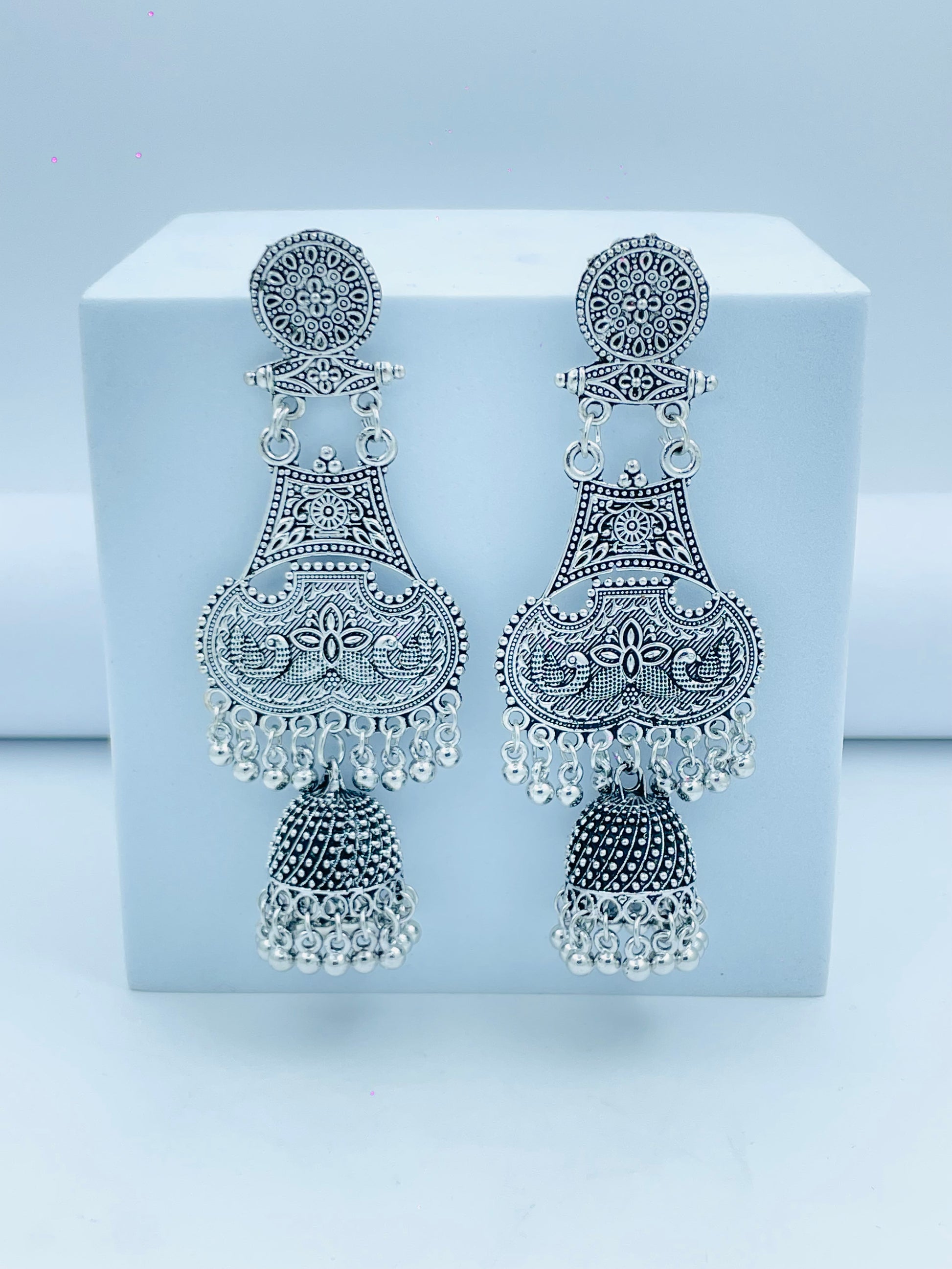 Elegant Antique Silver Jhumka Earrings