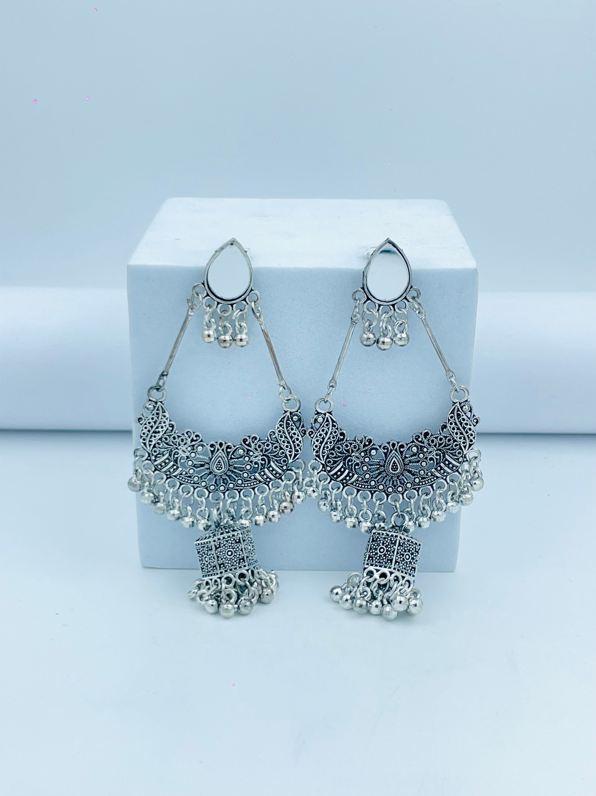 Elegant Silver Ethnic Jhumka Earrings
