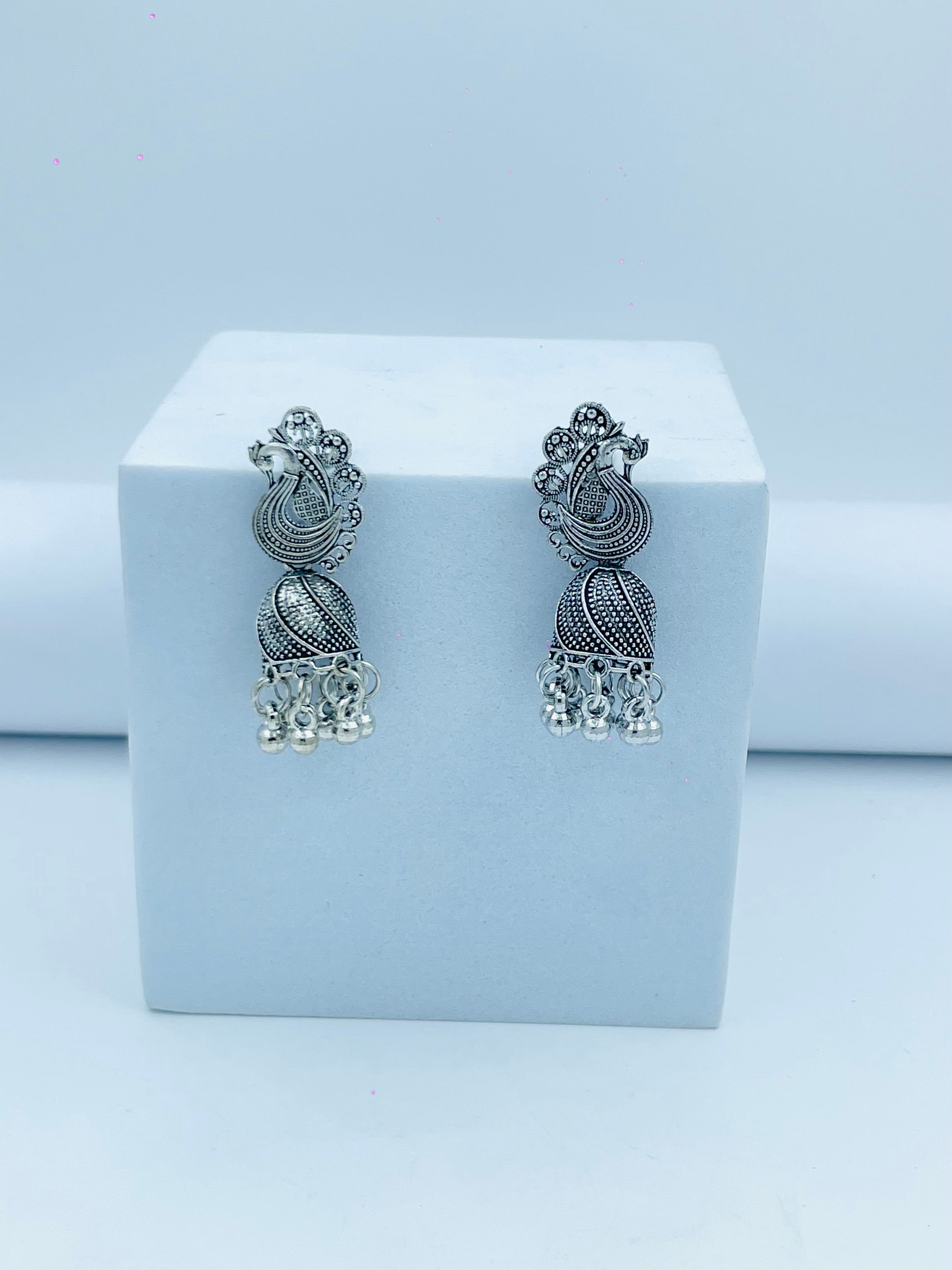 Elegant Silver Oxidized Jhumka Earrings