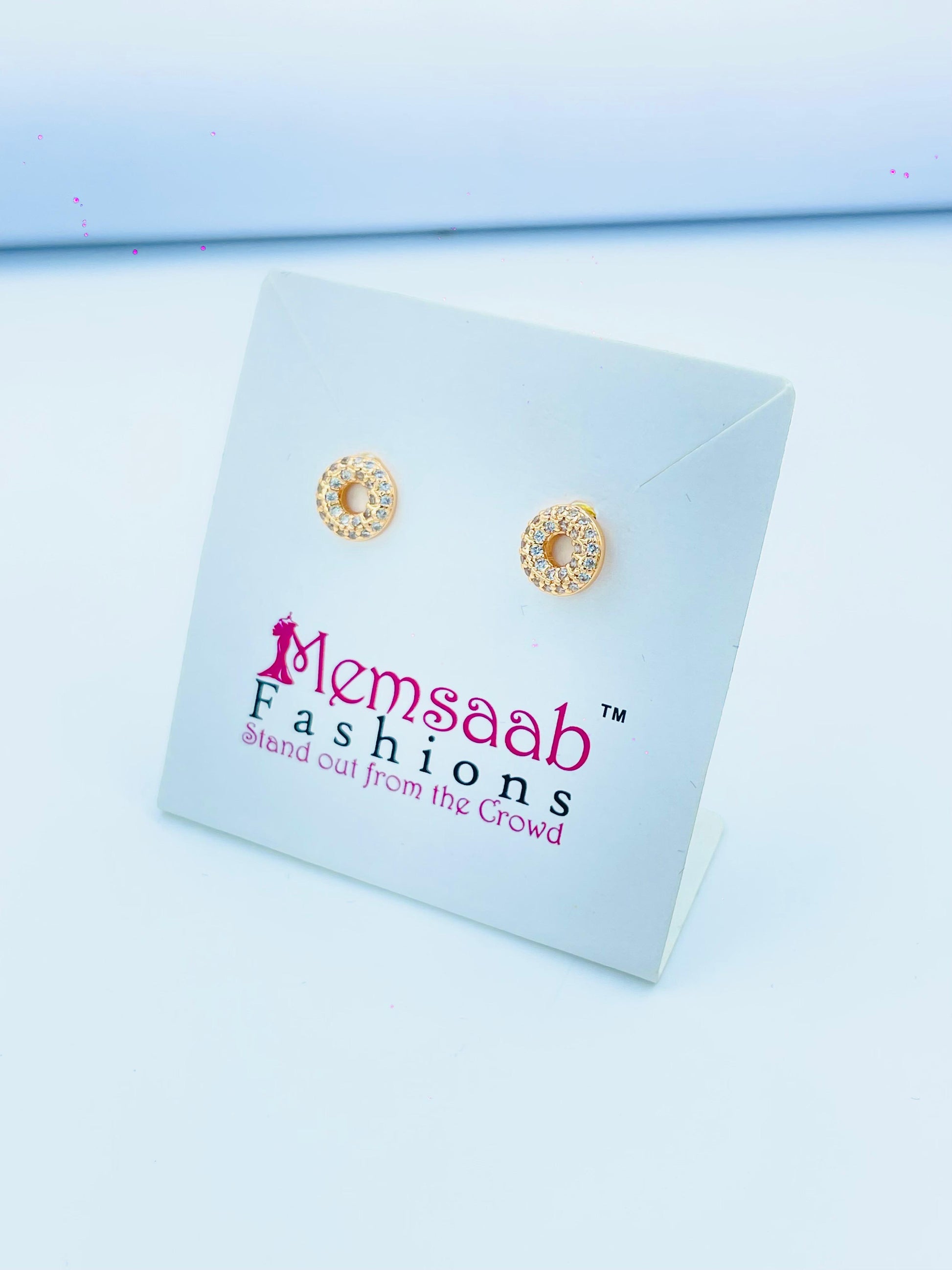 Gold-Plated Circle Stud Earrings with CZ Stones