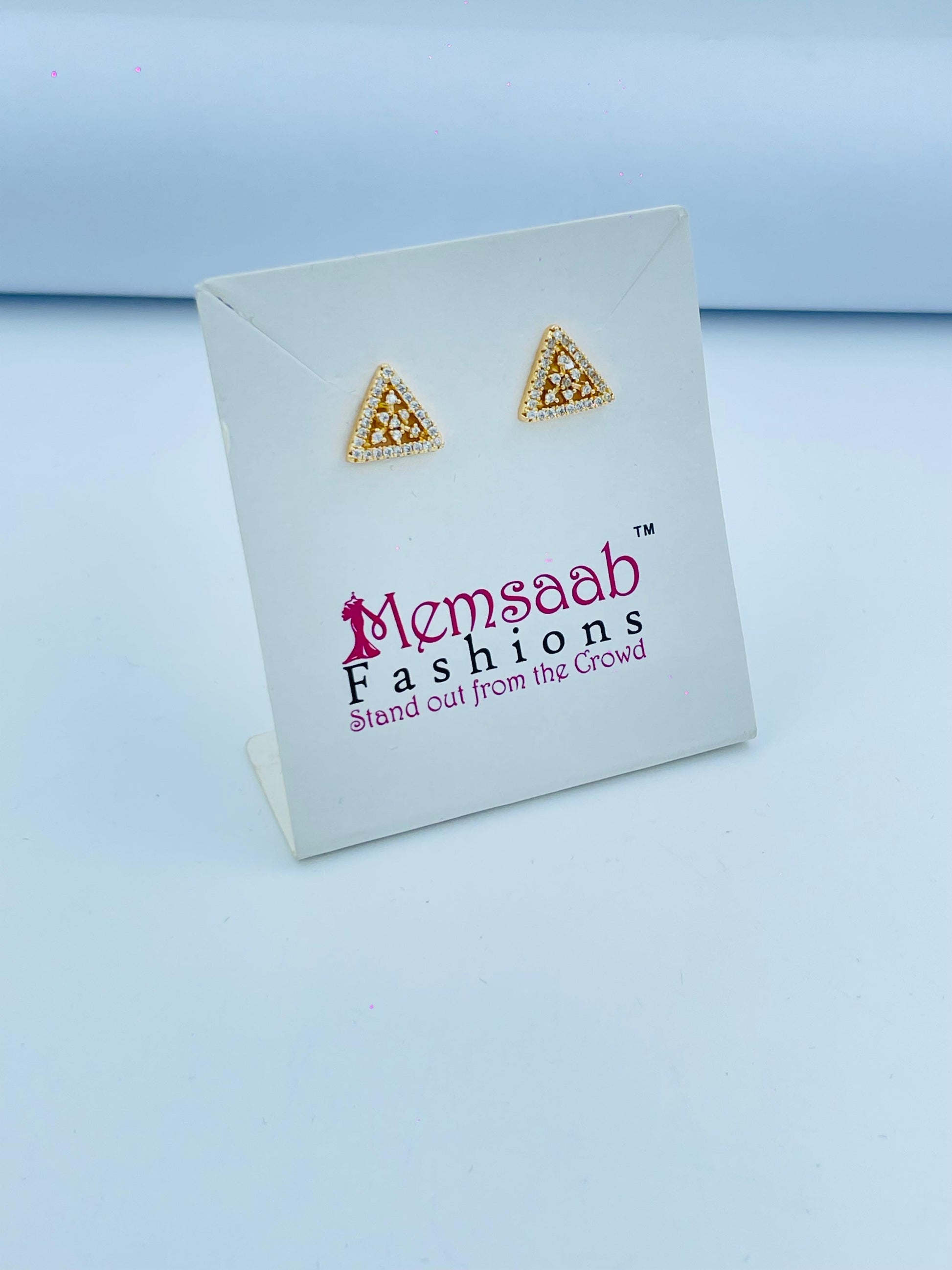 Chic Geometric Triangle Stud Earrings with Crystal Accents