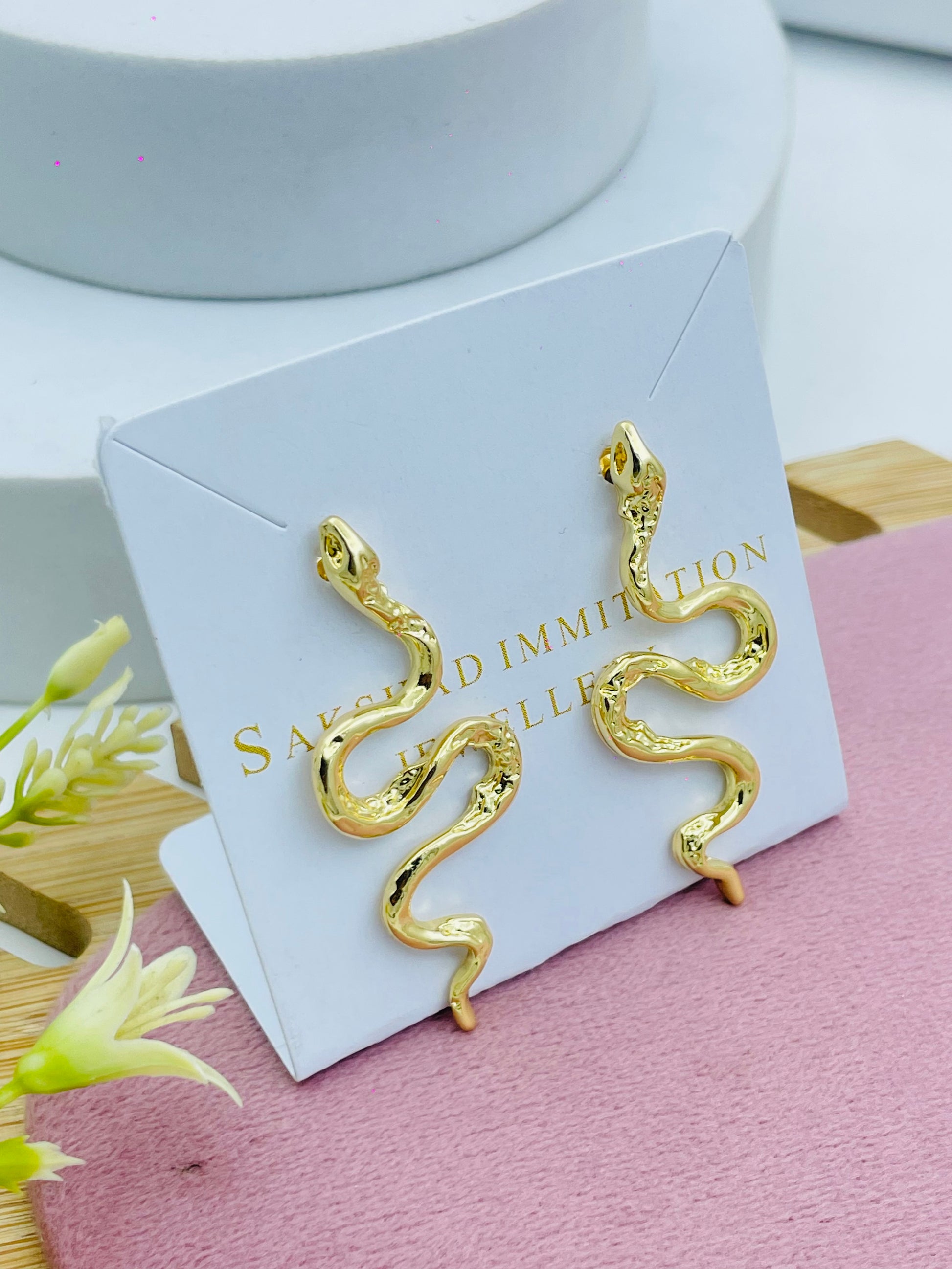Gold Snake Earrings  Elegant Fashion Jewelry