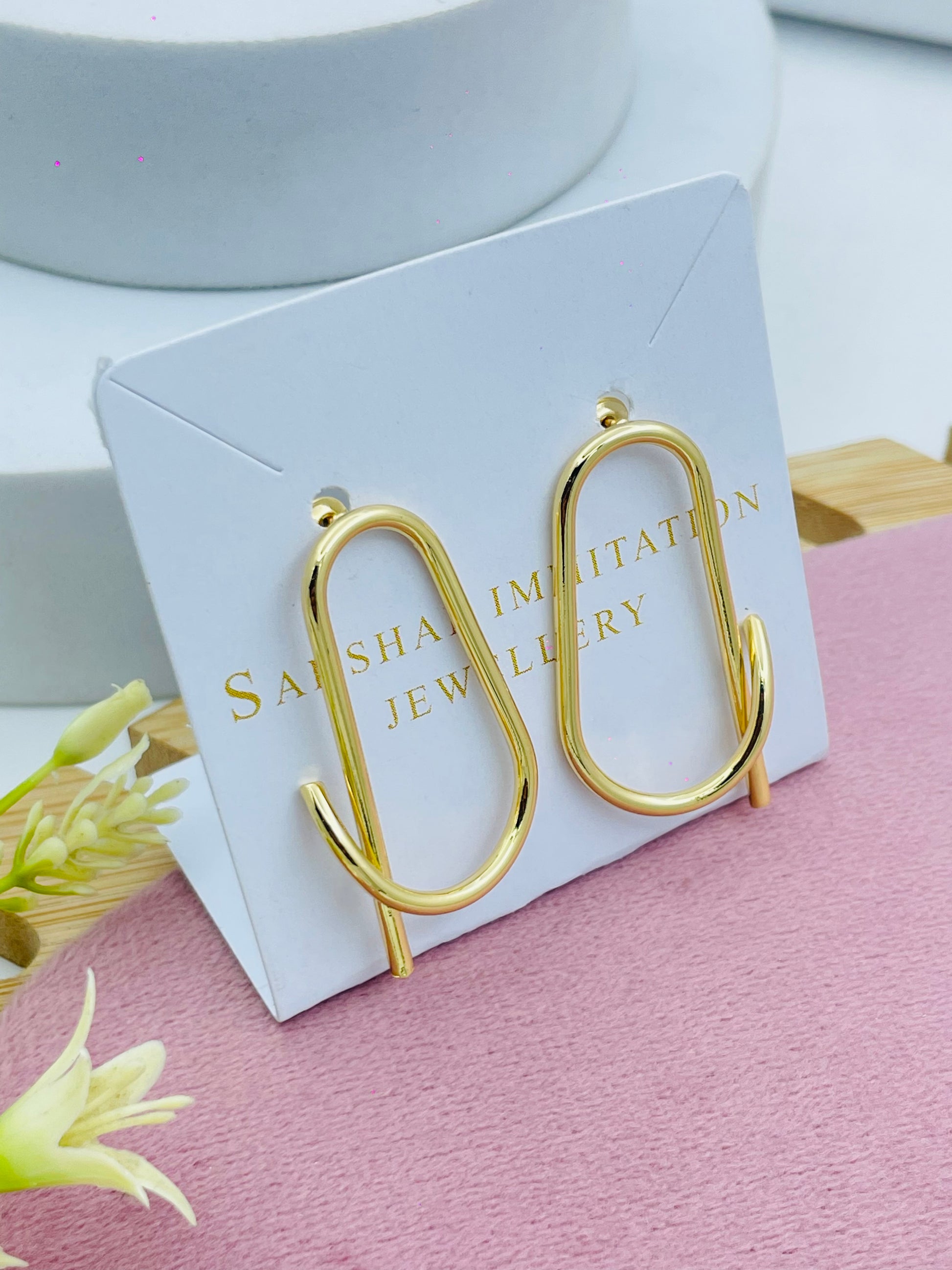 Stylish Gold Oval Hoop Earrings  Perfect Imitation Jewellery