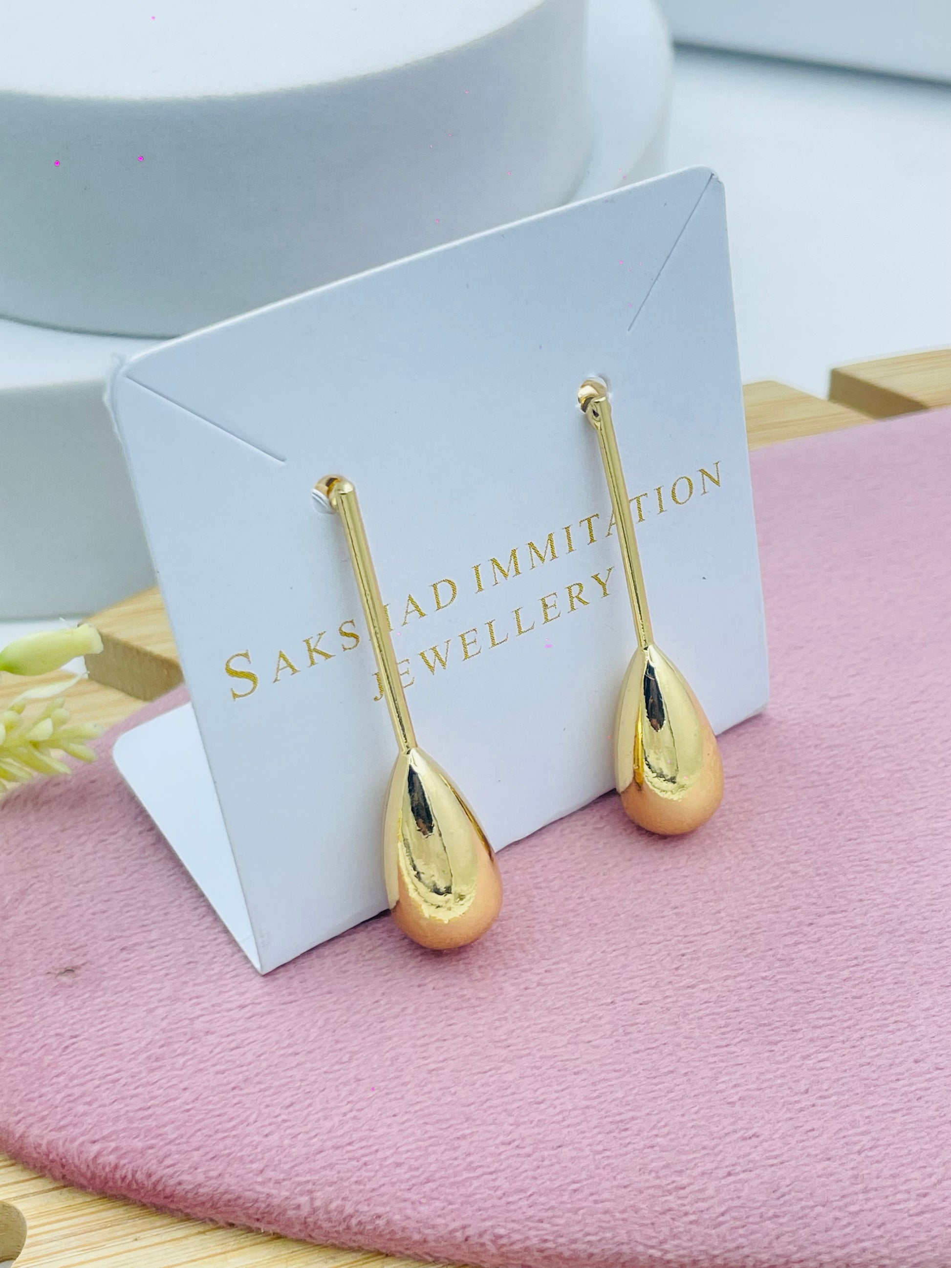 Elegant Teardrop Gold Earrings  Saksead Imitation Jewellery