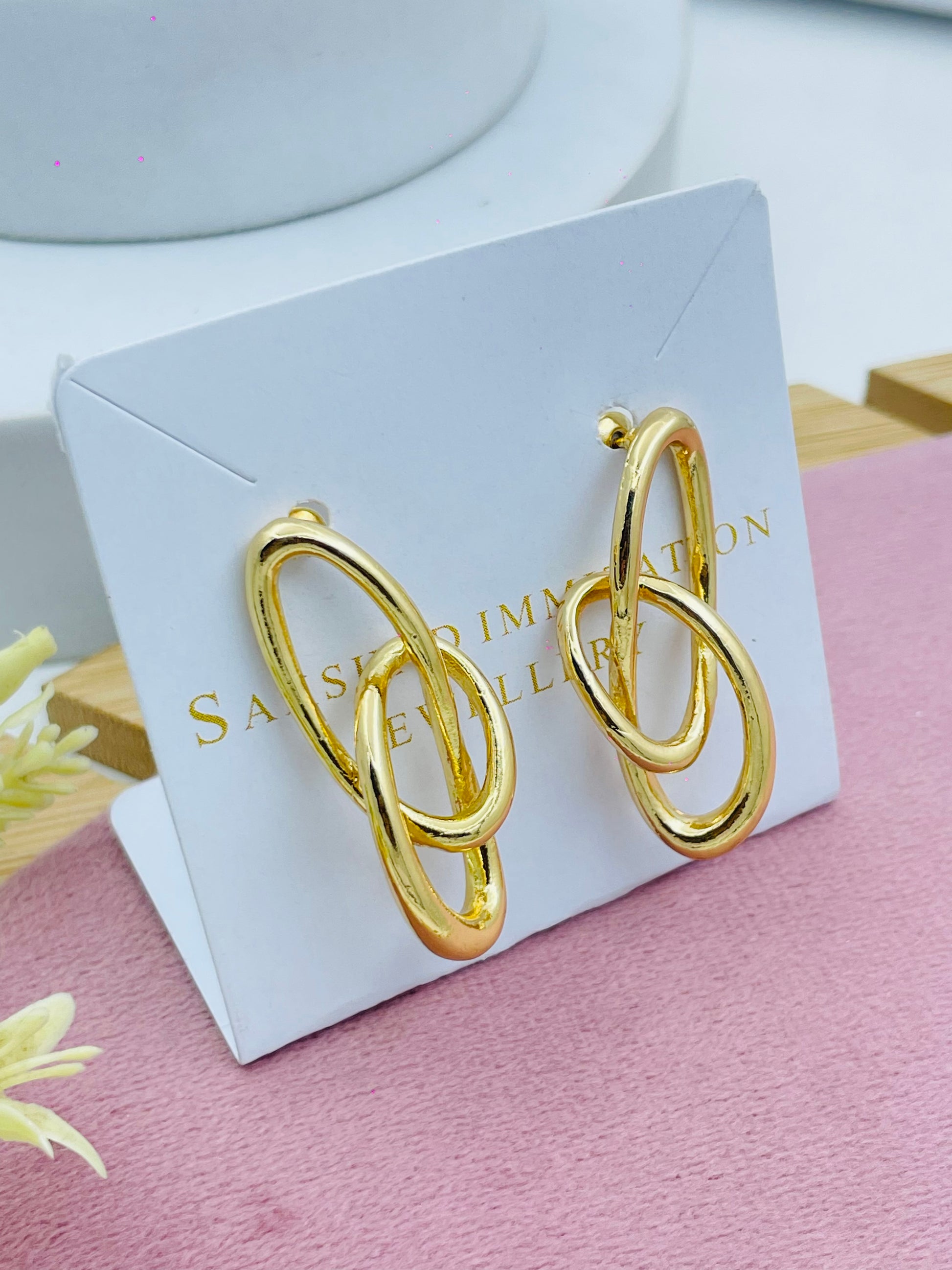 Elegant Gold Plated Interlinked Hoop Earrings