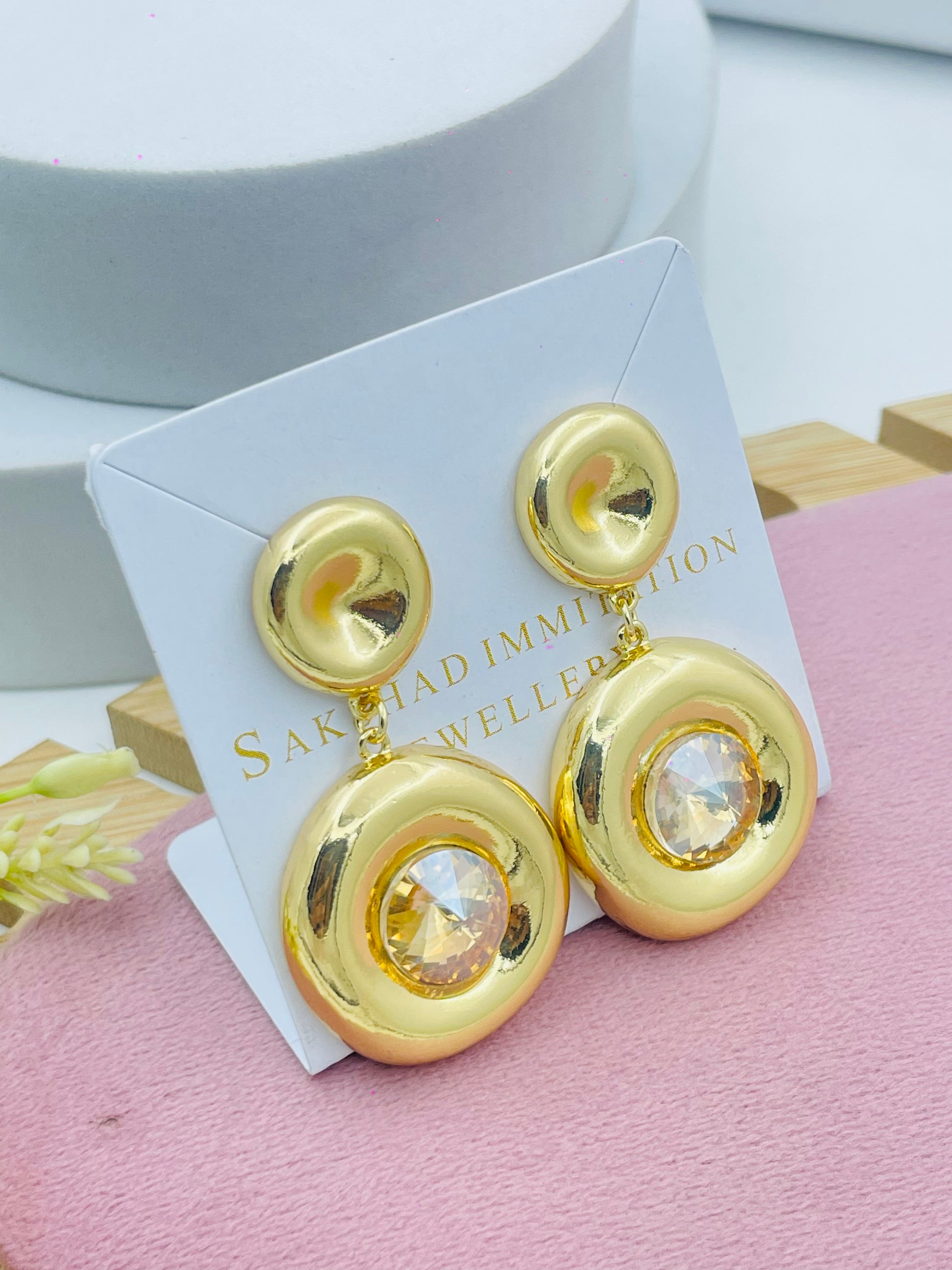 Elegant Gold Plated Round Drop Earrings