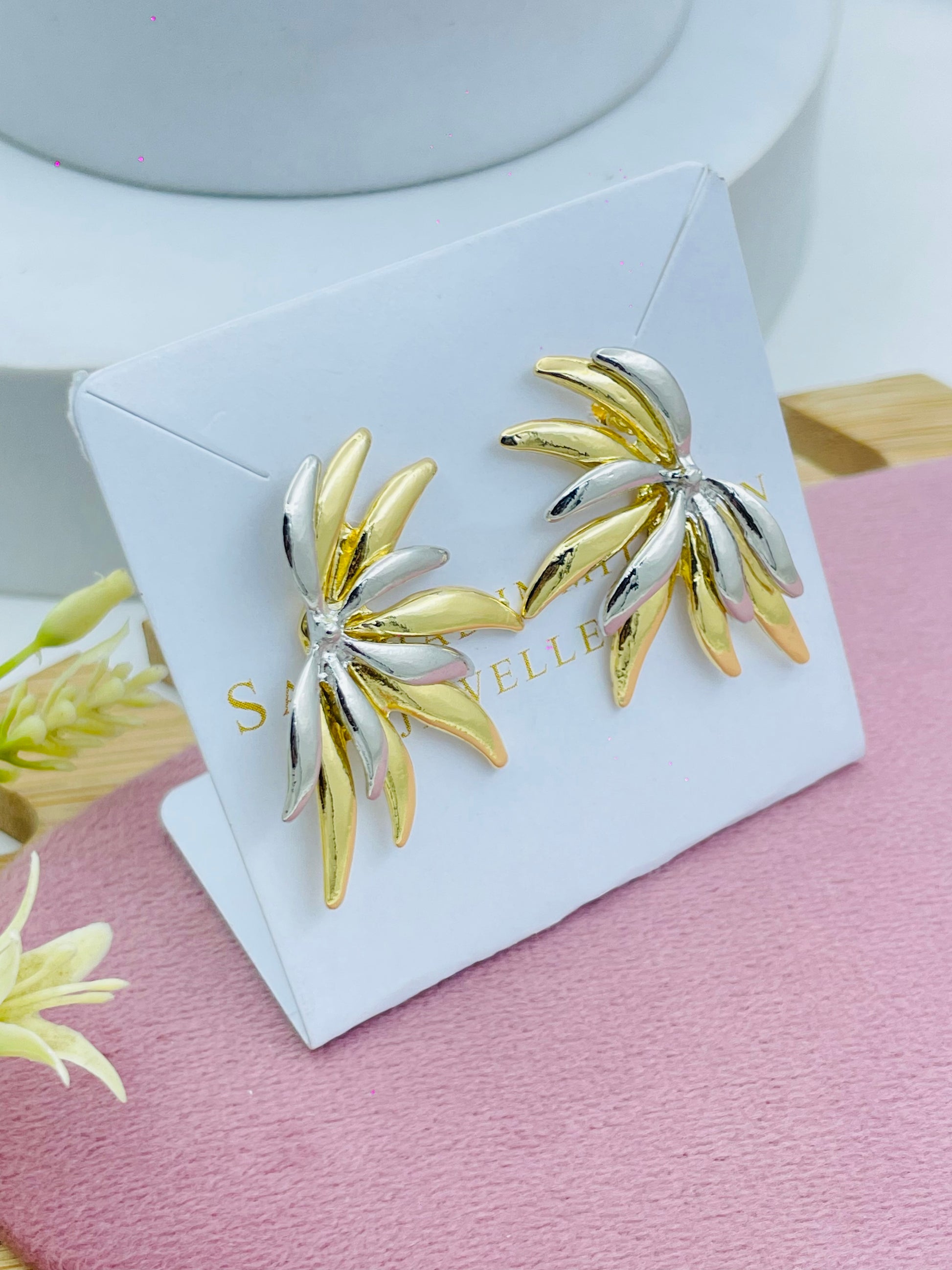 Elegant Leaf Design Gold and Silver Earrings