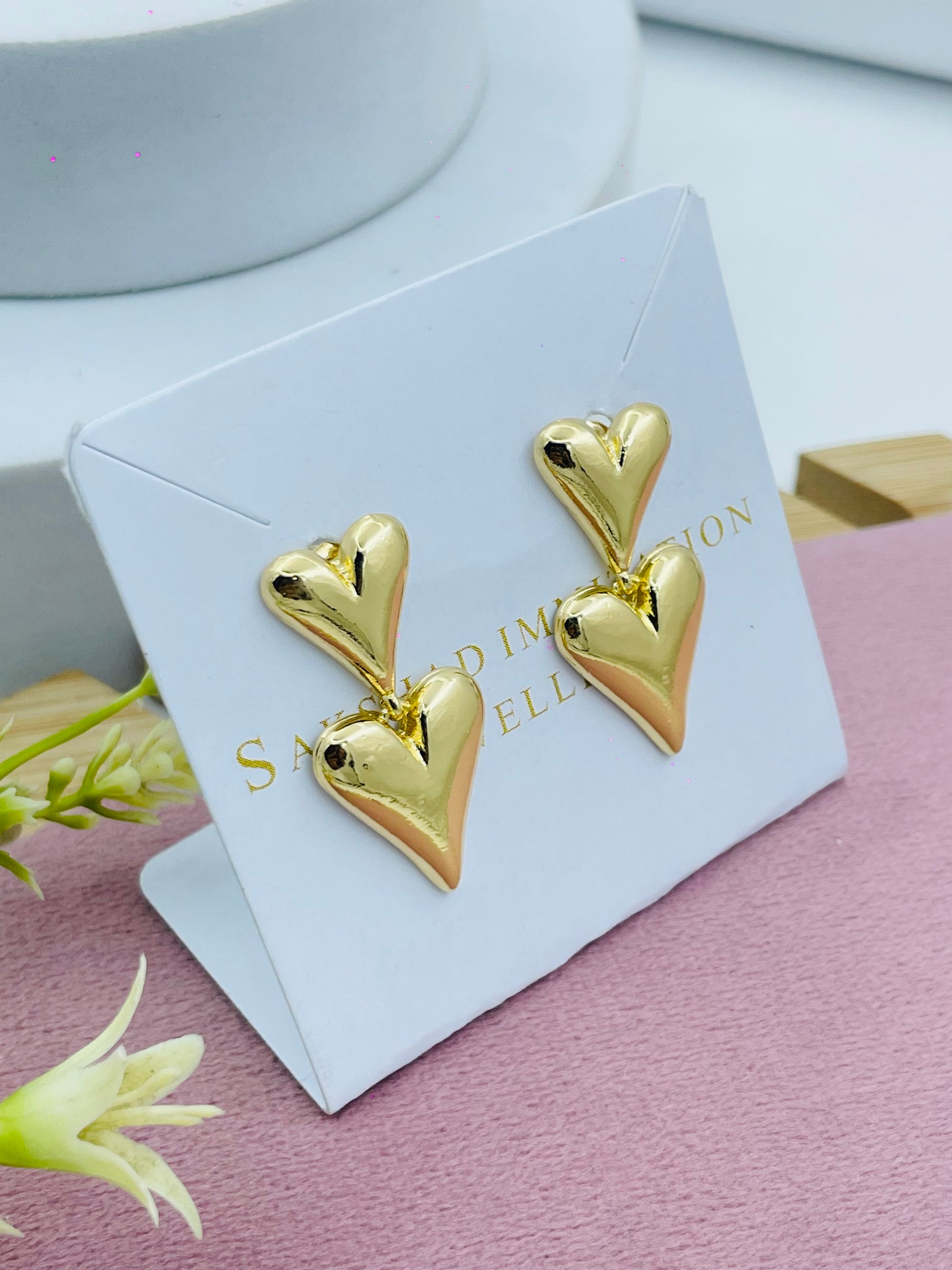 Elegant Gold Double Heart Earrings
