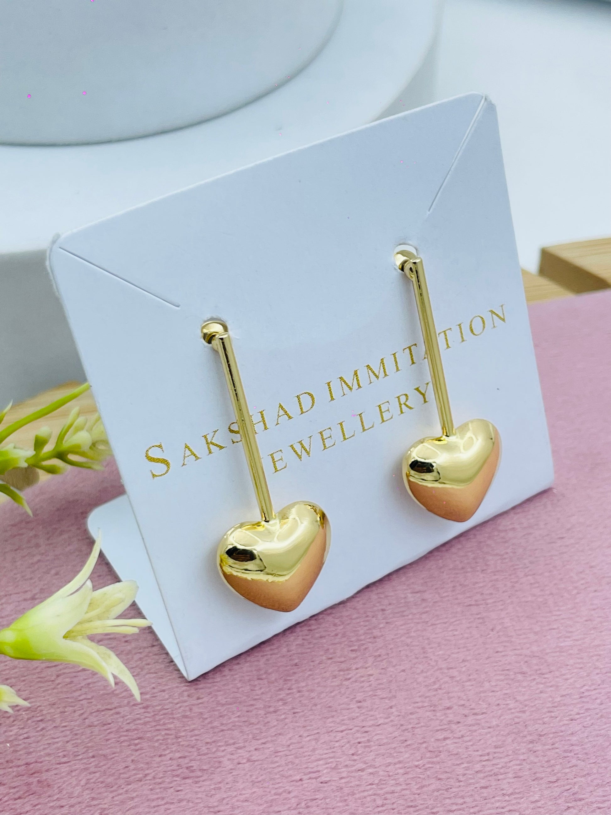 Gold Heart Drop Earrings  Sakshad Imitation Jewellery
