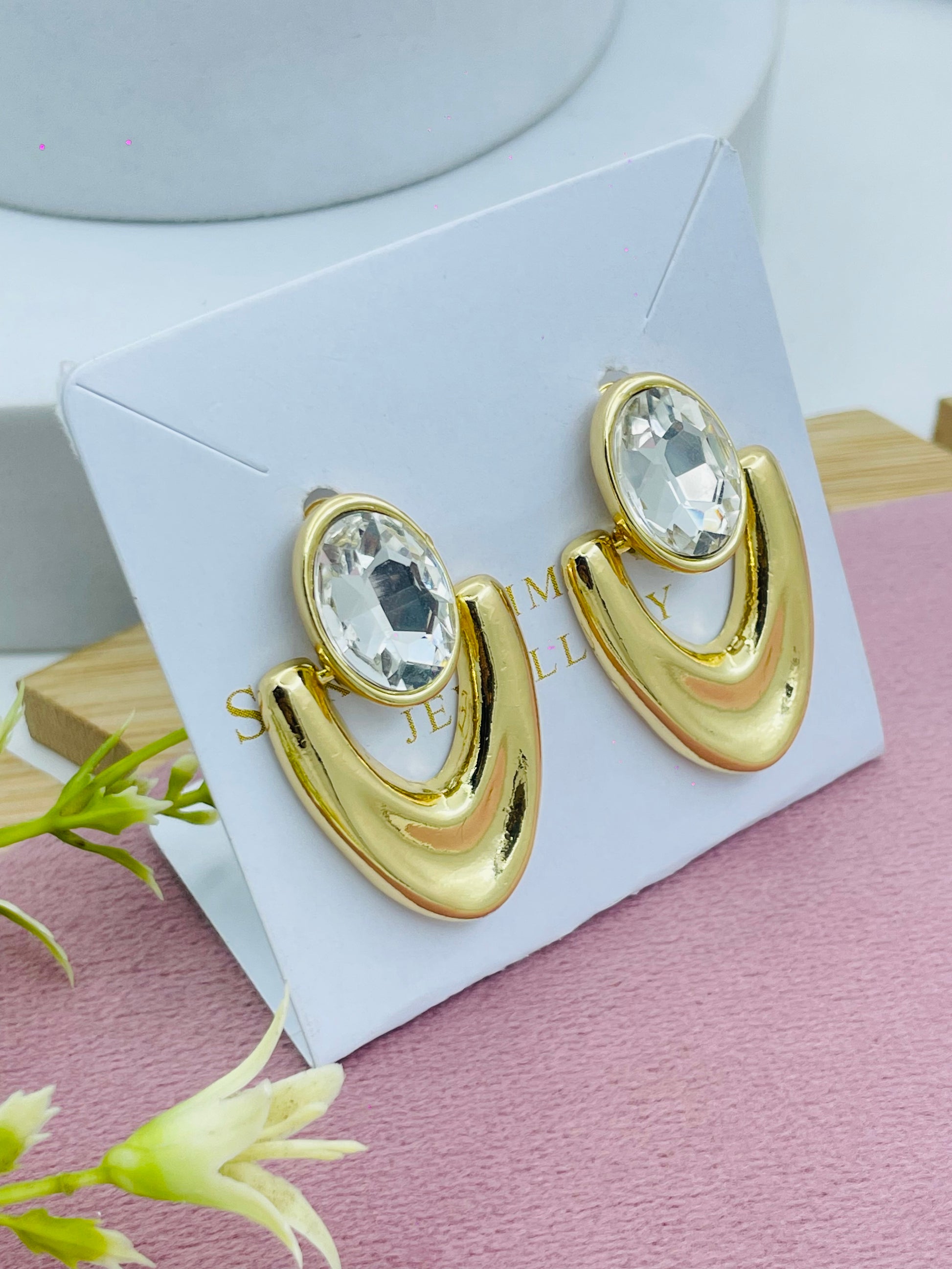Elegant Gold and Crystal Stud Earrings
