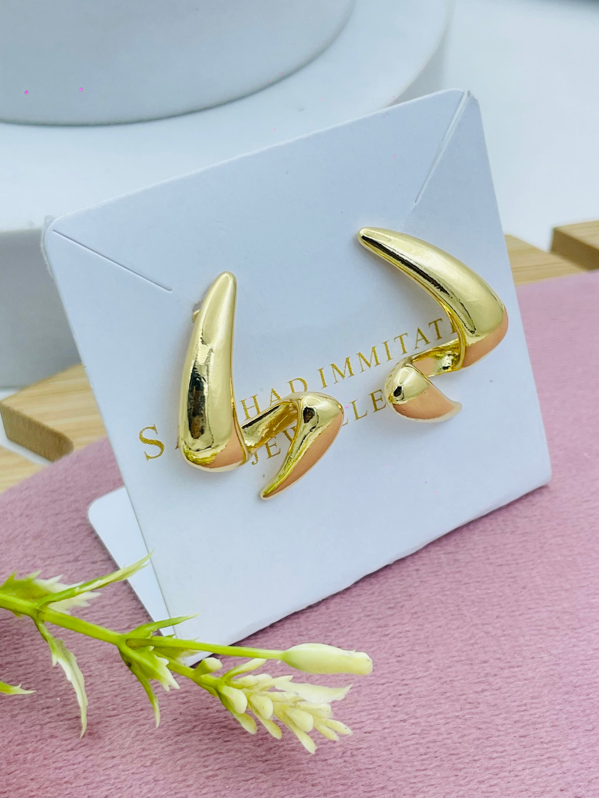 Stylish Gold Tone Curved Earrings