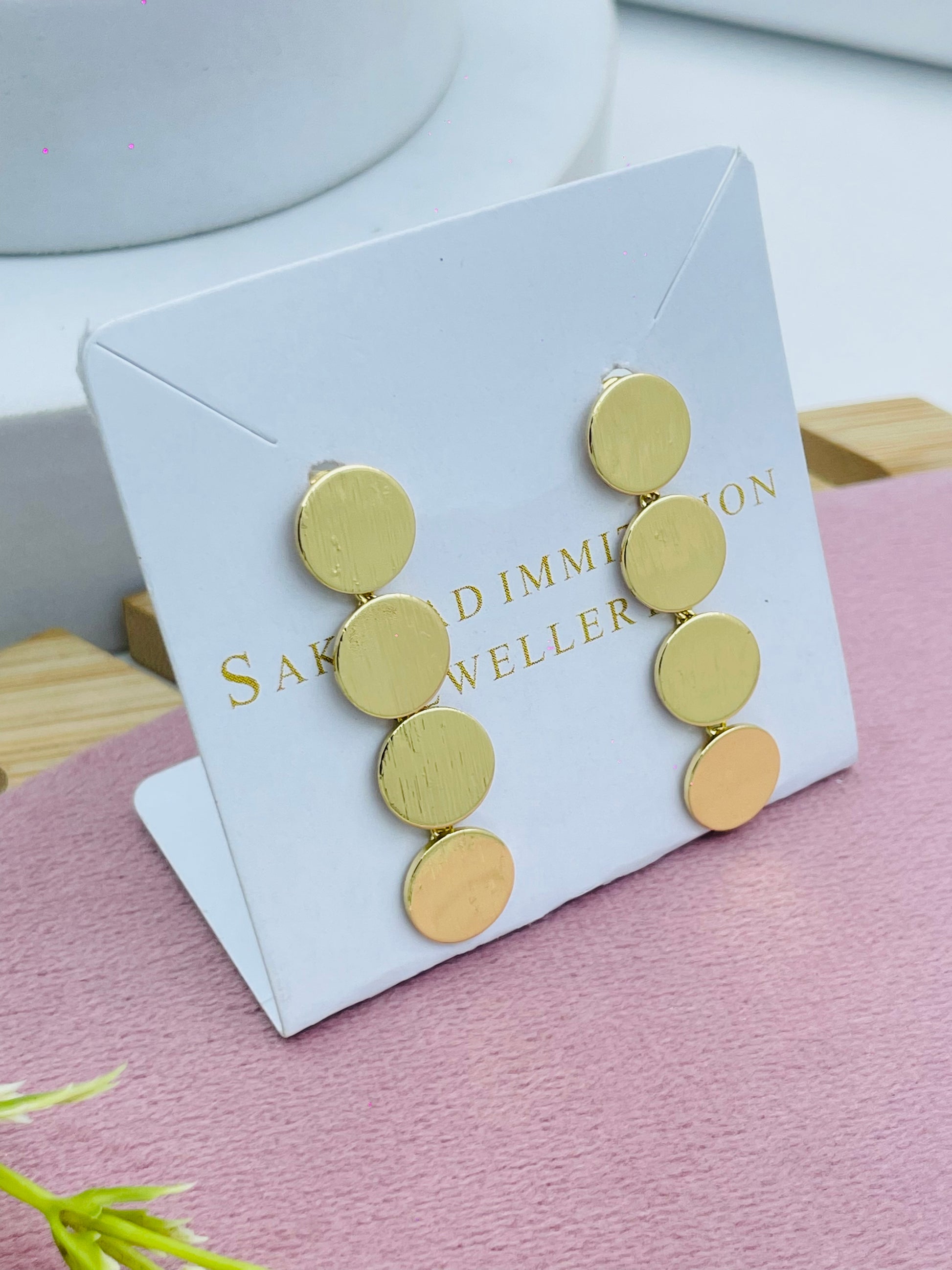 Stylish Gold Disc Drop Earrings