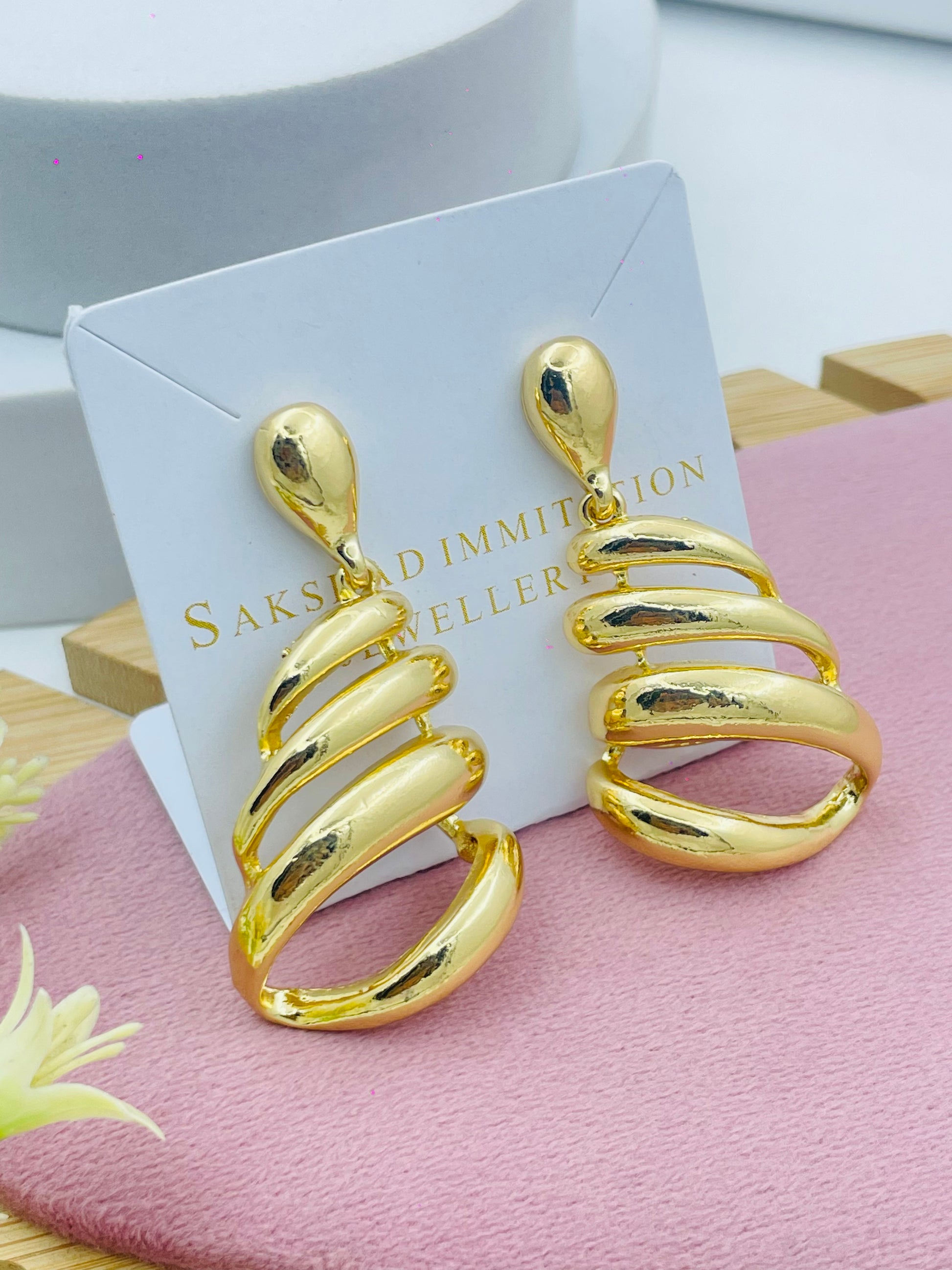 Elegant Gold Spiral Drop Earrings for Women