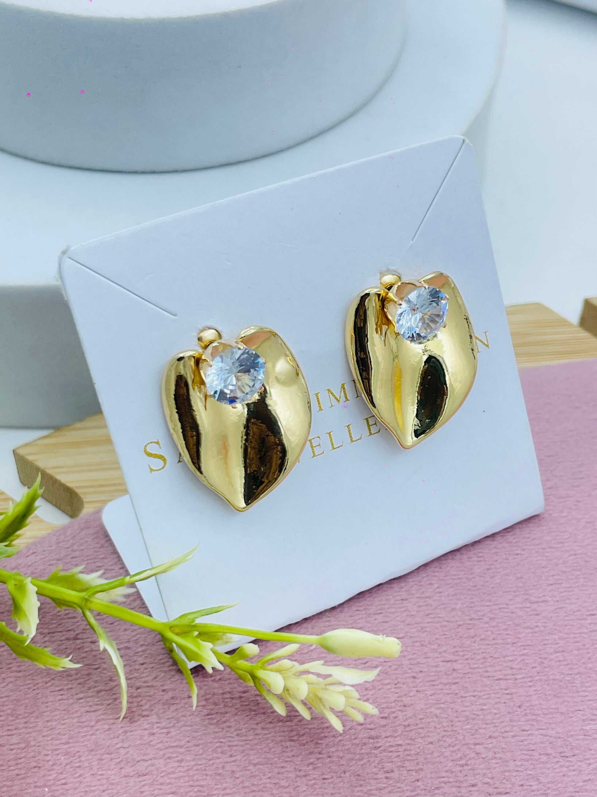 Elegant Gold Heart Crystal Earrings