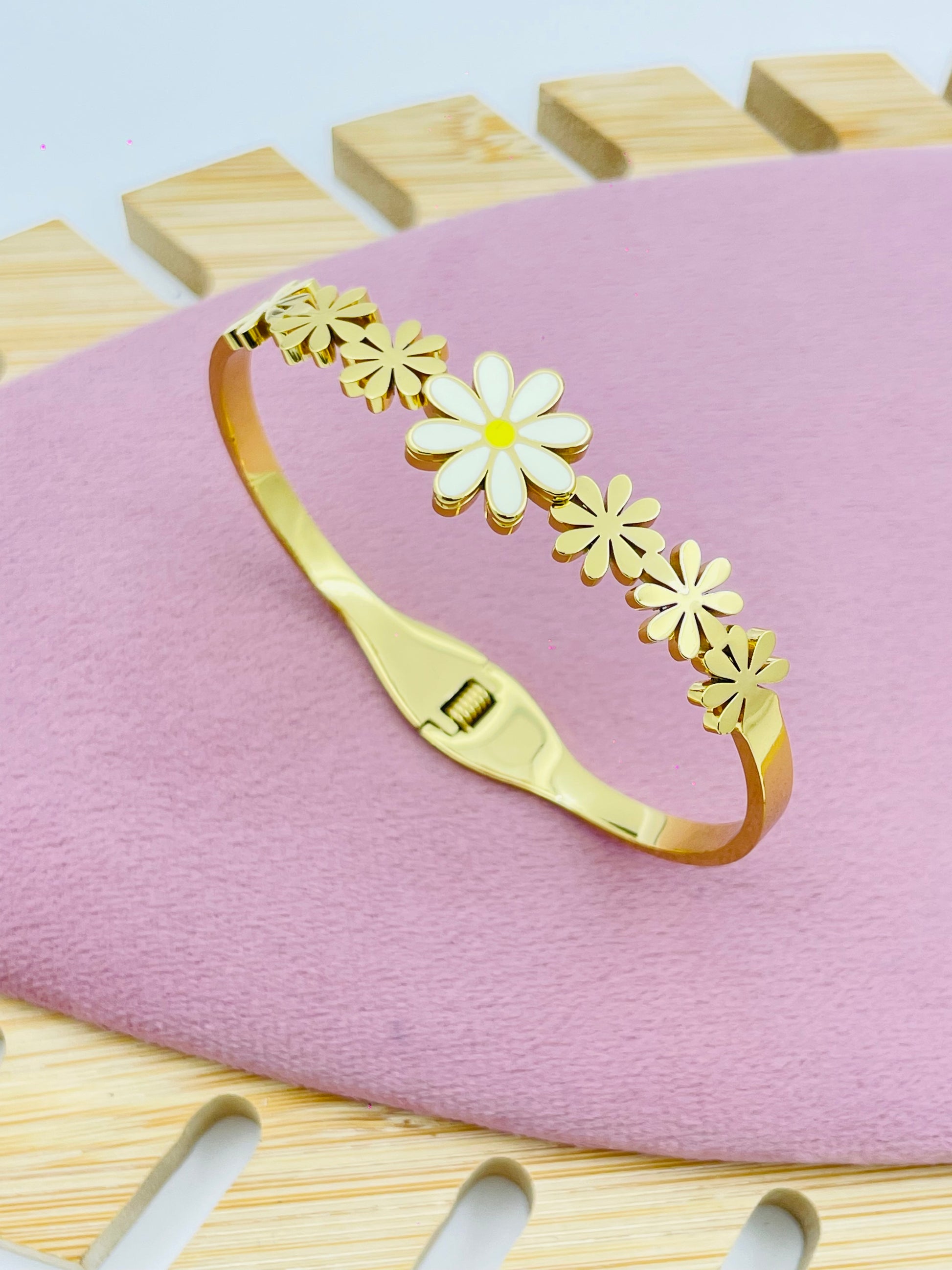 Floral Gold Bangle with Daisy Accents | Chic and Playful Jewelry
