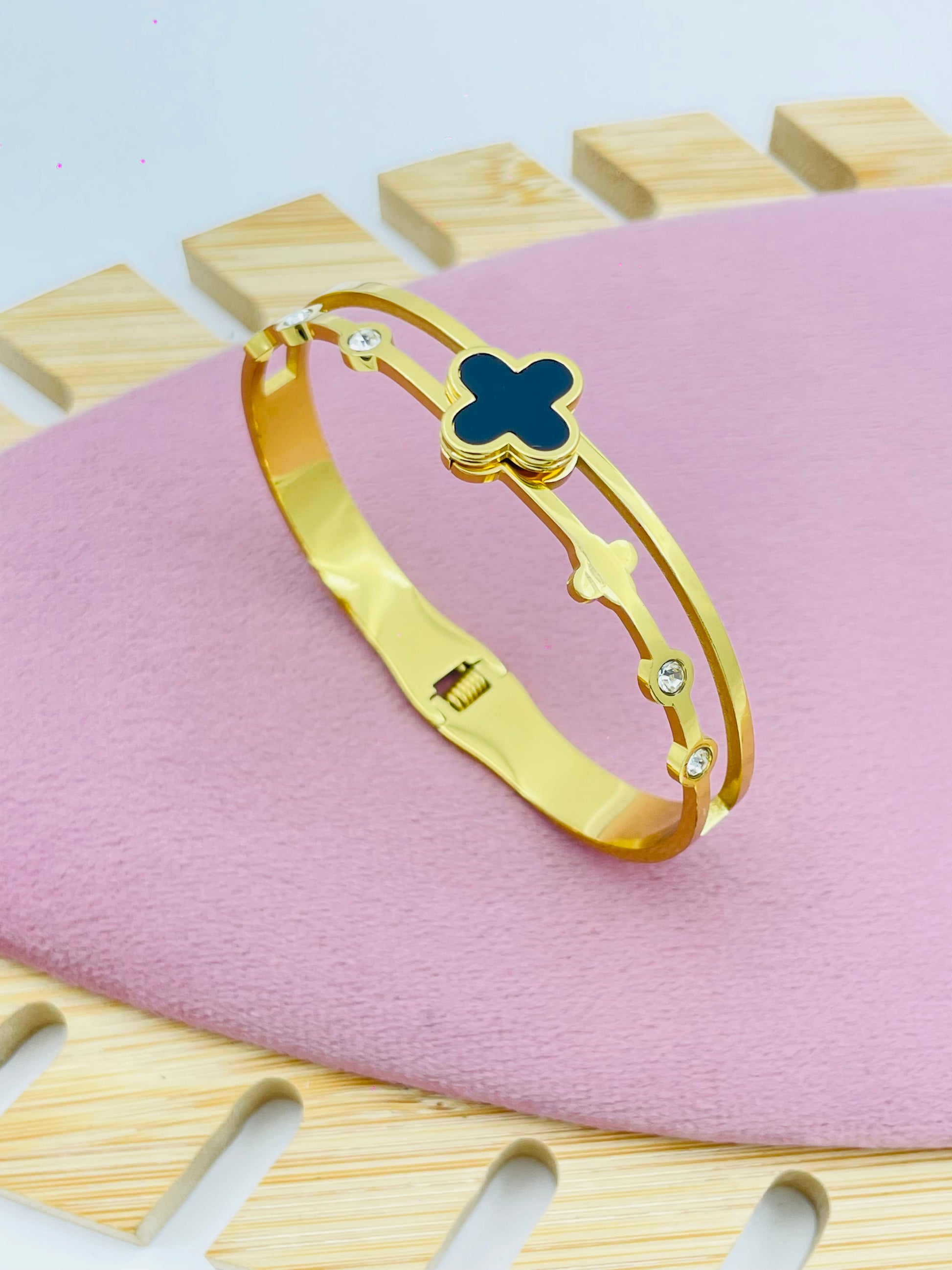 Black Clover Gold Bracelet with Crystal Touch | Modern Jewelry