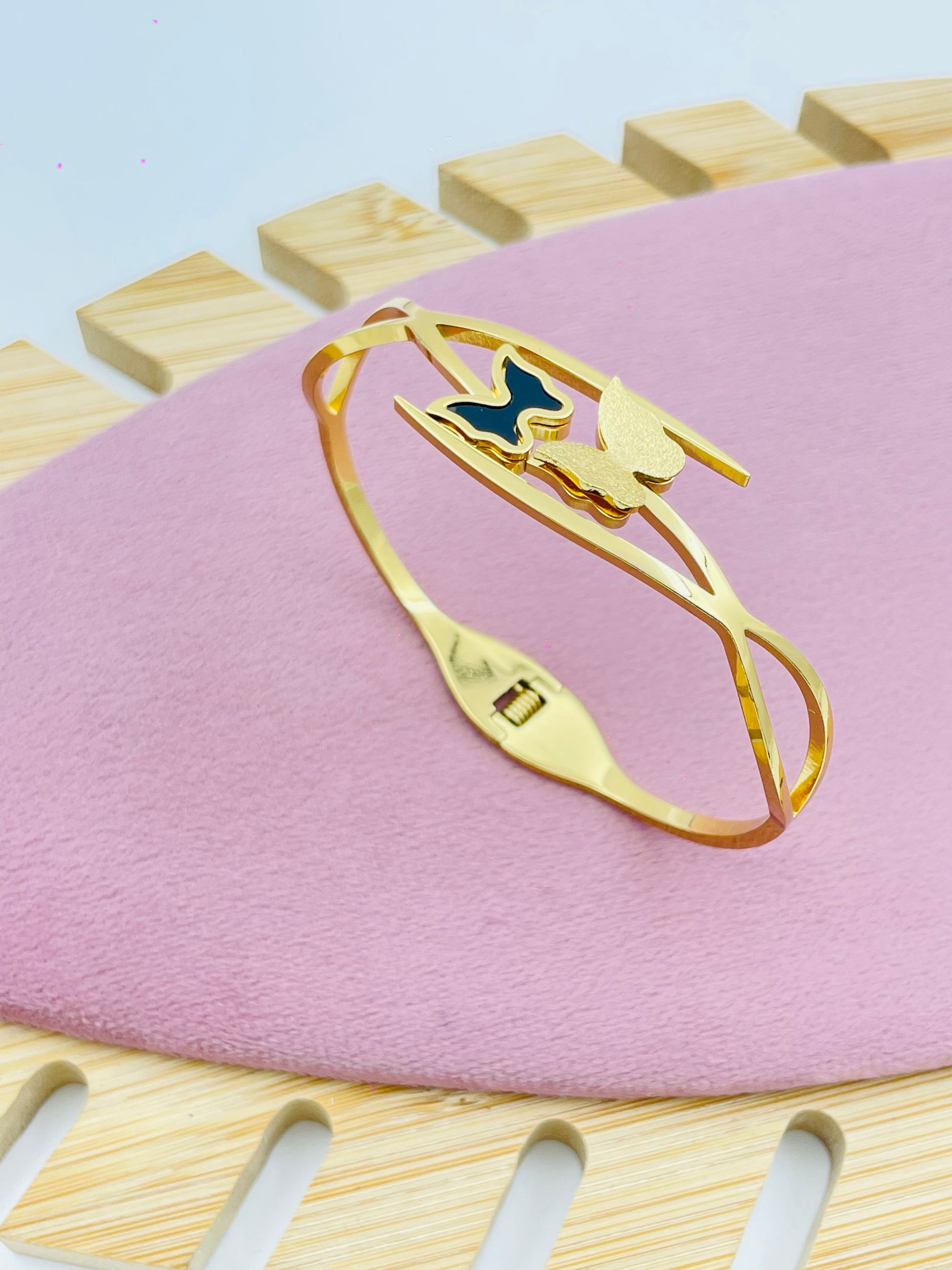 Delicate Gold Bangle Bracelet with Butterfly Charms