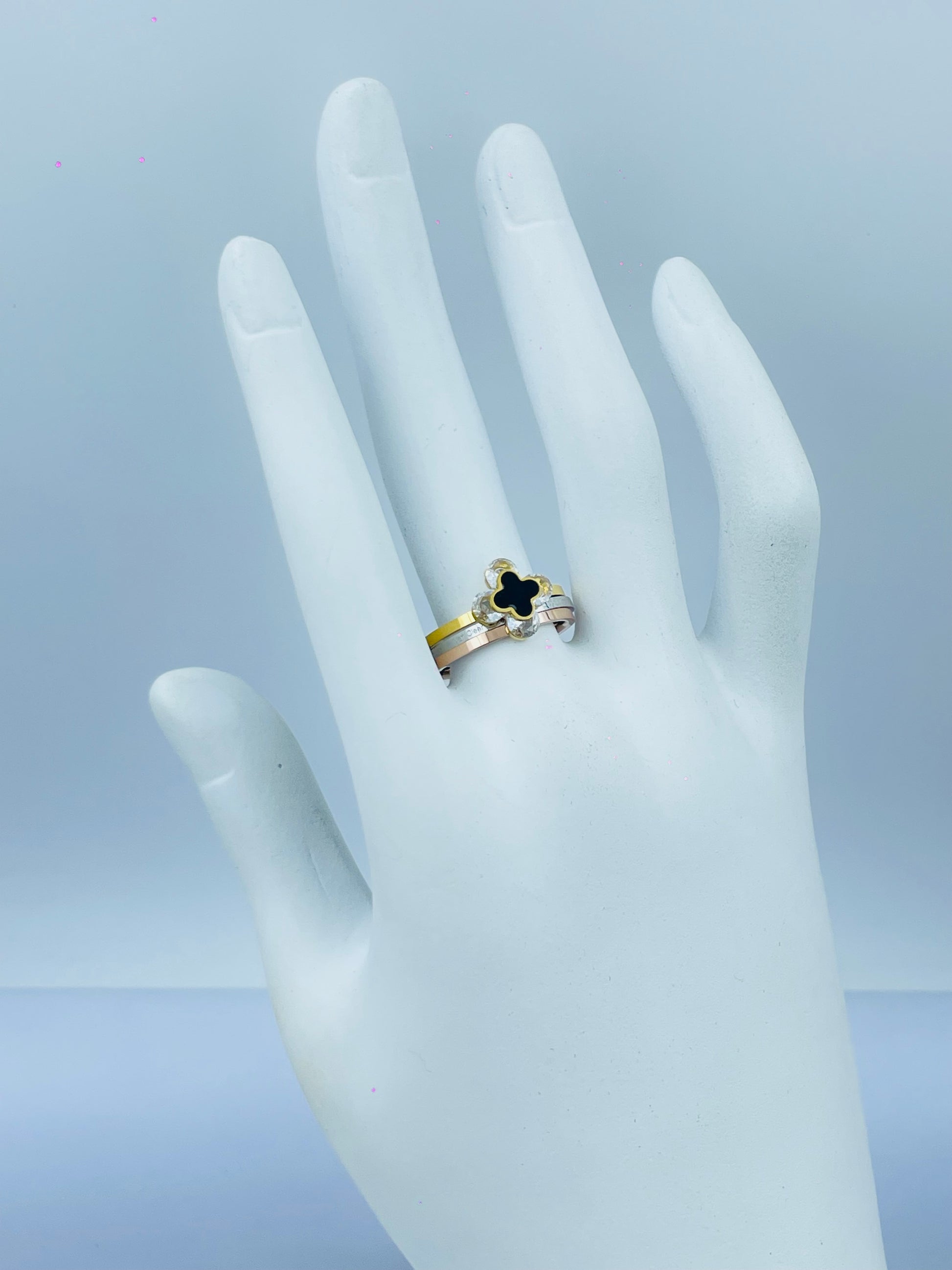 Elegant Gold Plated Ring with Black Stone Accent