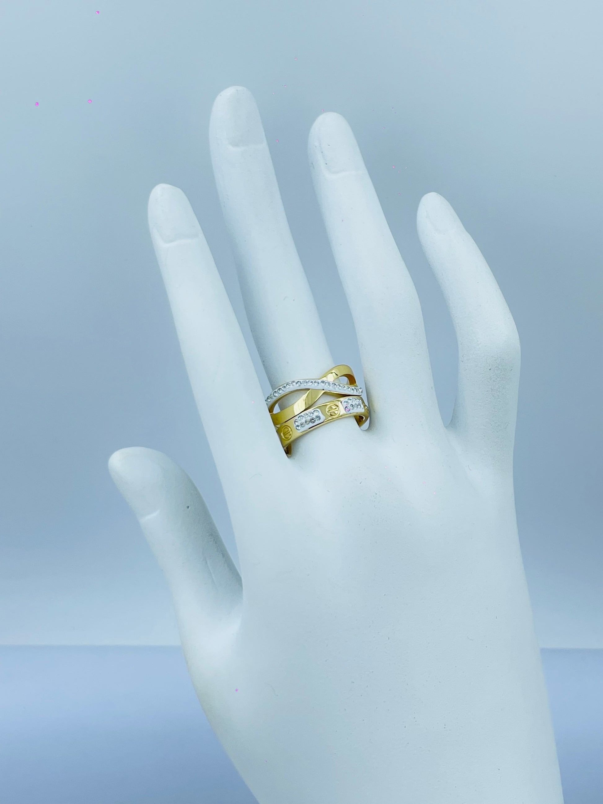 Elegant TwoTone CrissCross Band Ring