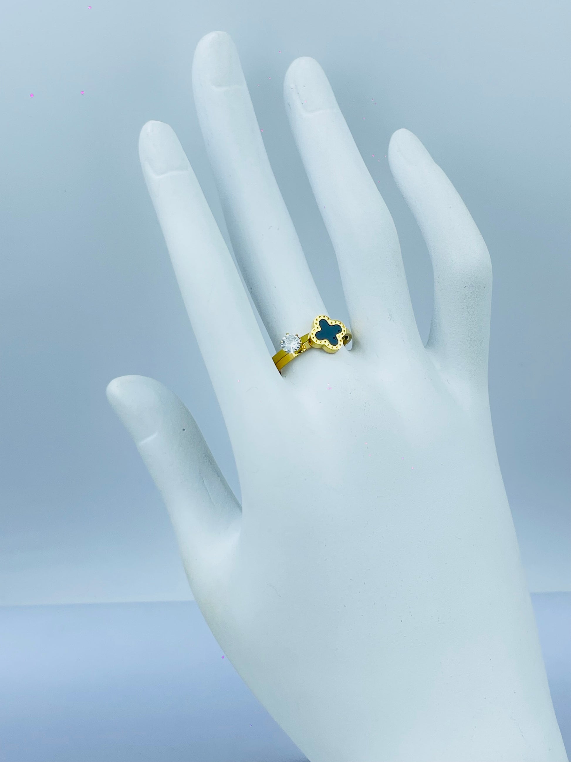 Elegant Gold Plated Adjustable Black Quartz Ring