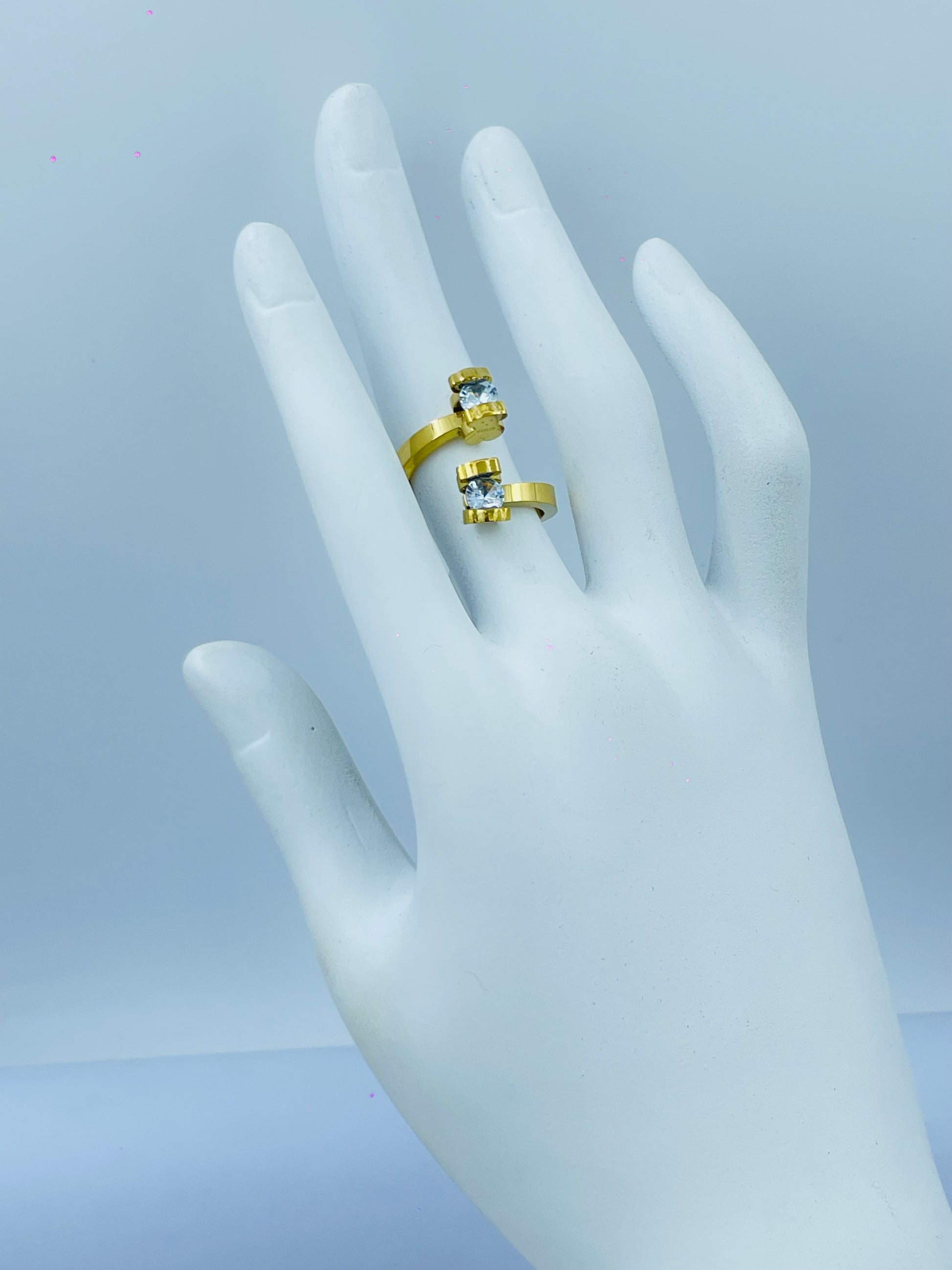 Elegant Gold Double Band Ring with Clear Stones