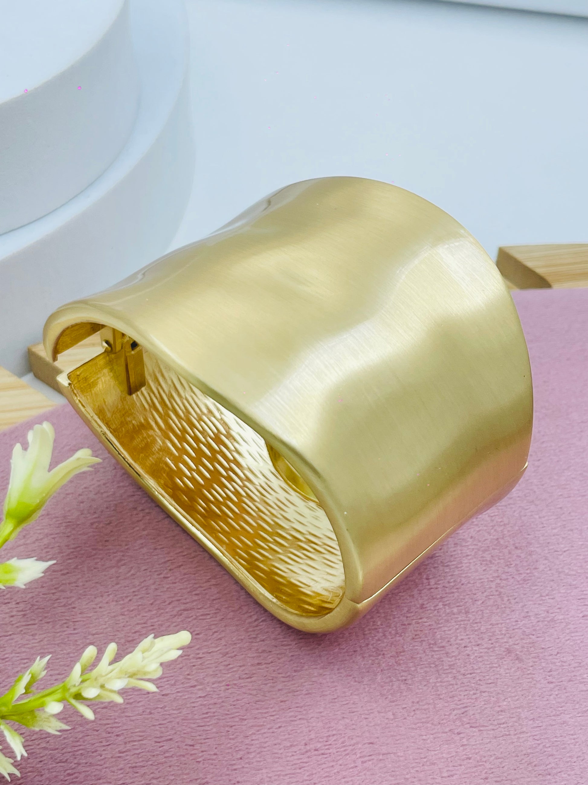 Elegant GoldToned Wide Cuff Bracelet