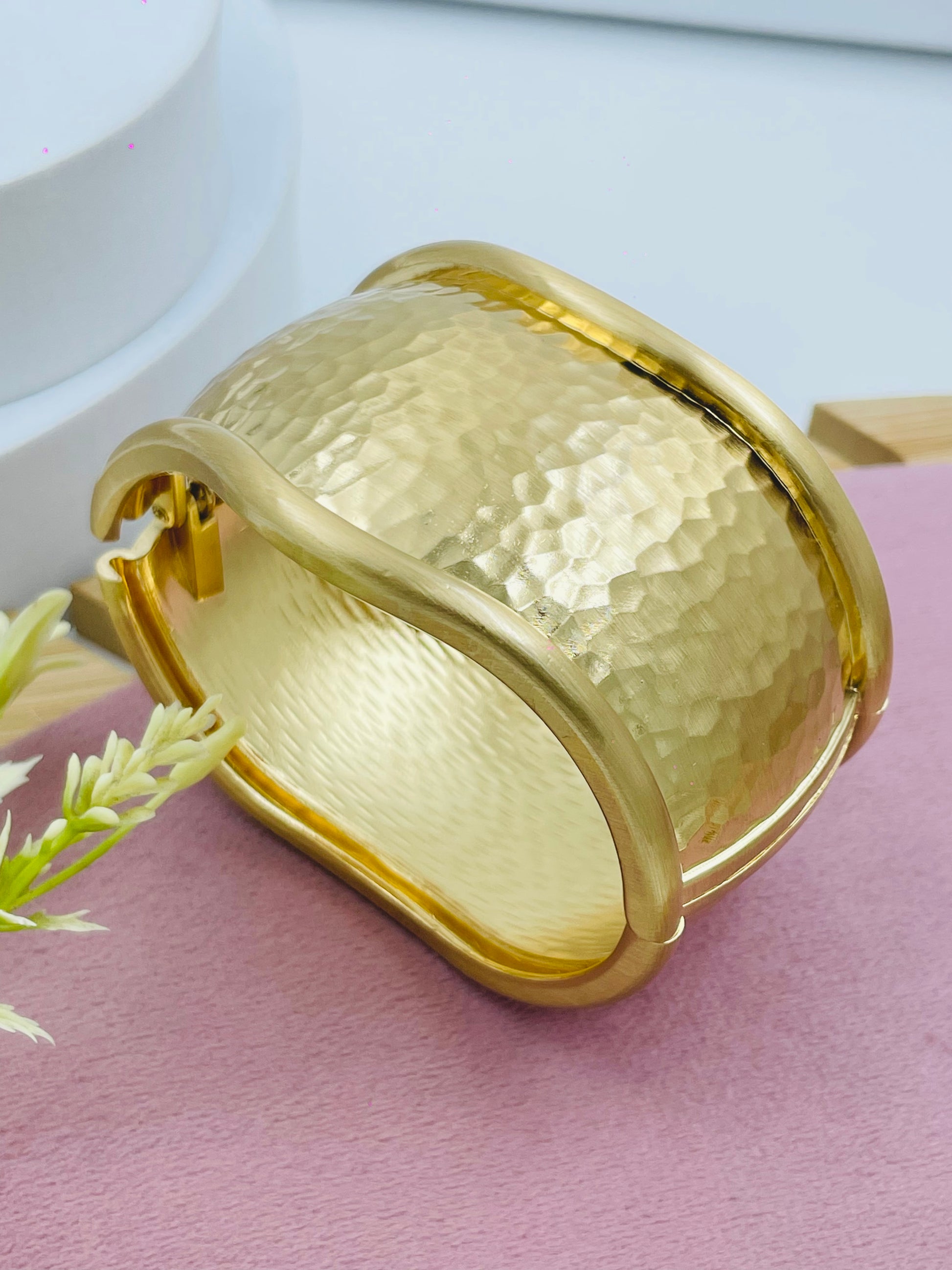 Elegant Gold Hammered Cuff Bracelet
