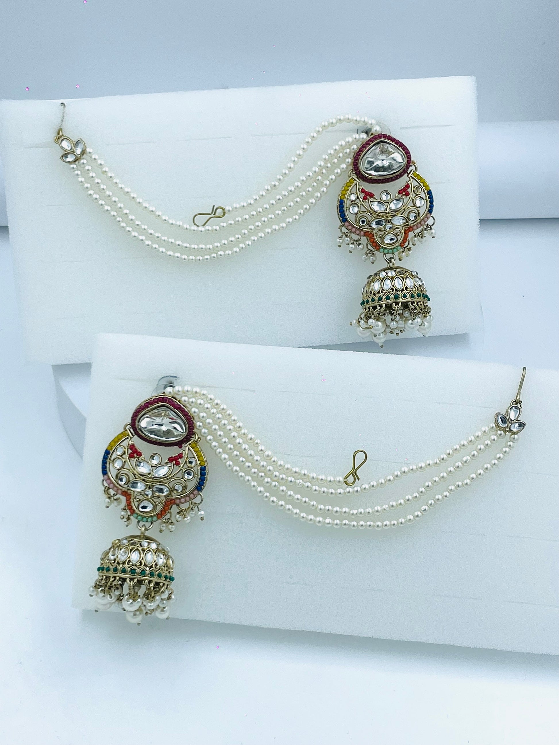 Ethnic MultiColor Pearl Chain Jhumka Earrings