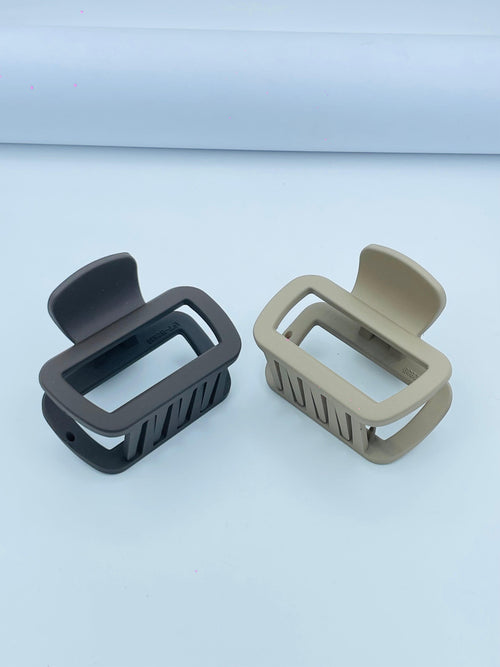 2-Piece Matte Rectangle Hair Claw Clip Set – Brown & Beige | Classic Neutral Combo