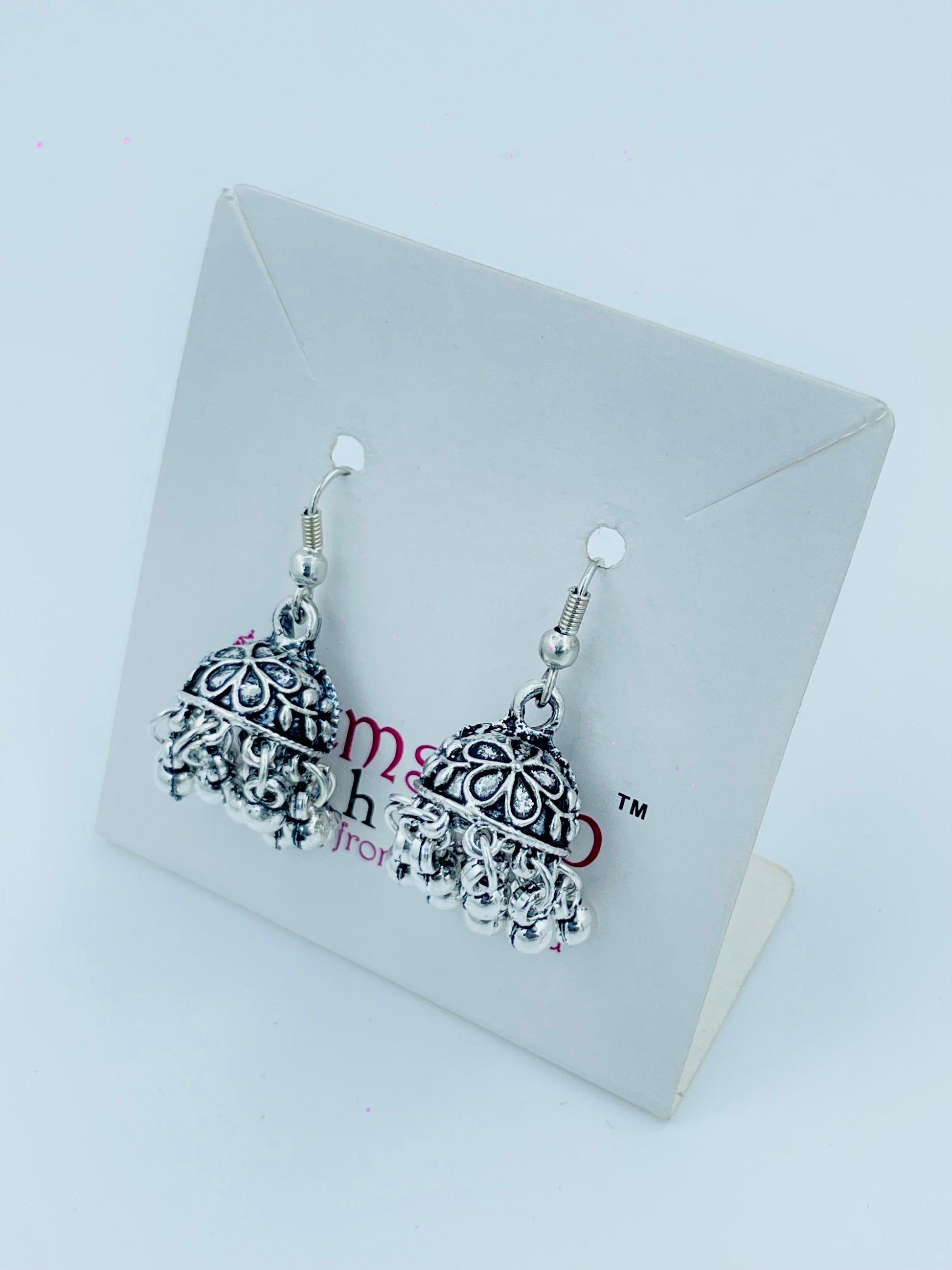 Oxidized Dome Jhumka Earrings for Women – Traditional Floral Design with Ghungroo