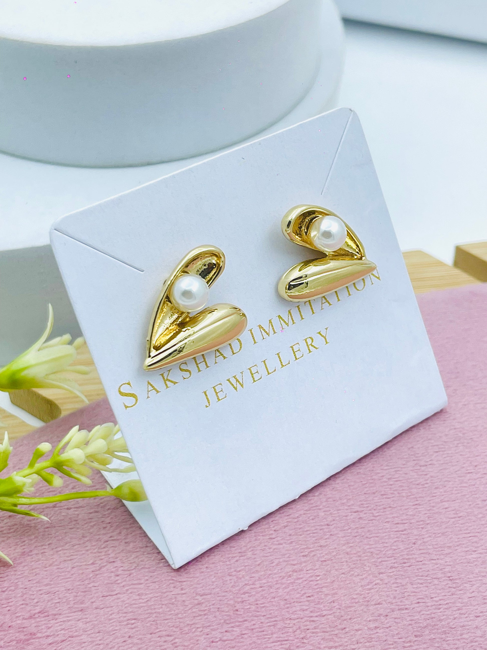 Elegant Gold Tone Pearl Stud Earrings  Sakshad Imitation Jewellery