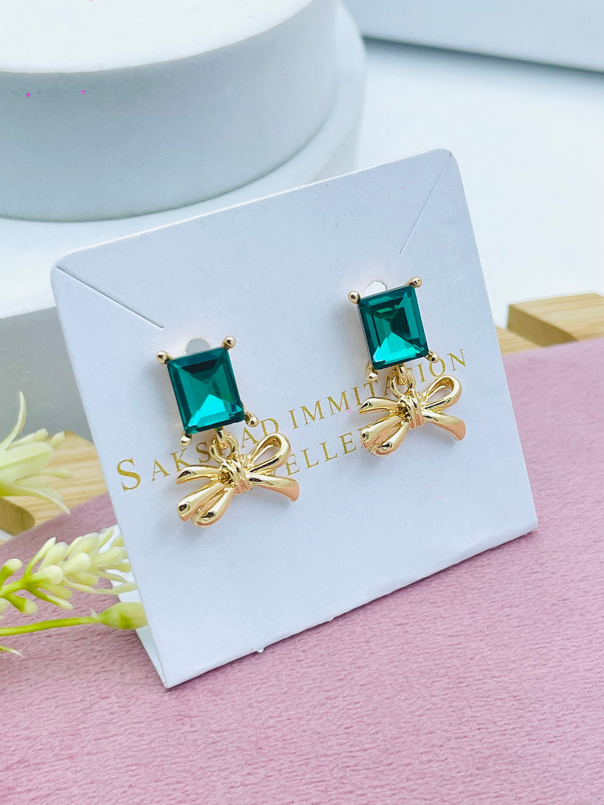 Elegant Emerald Green Square Gemstone Earrings