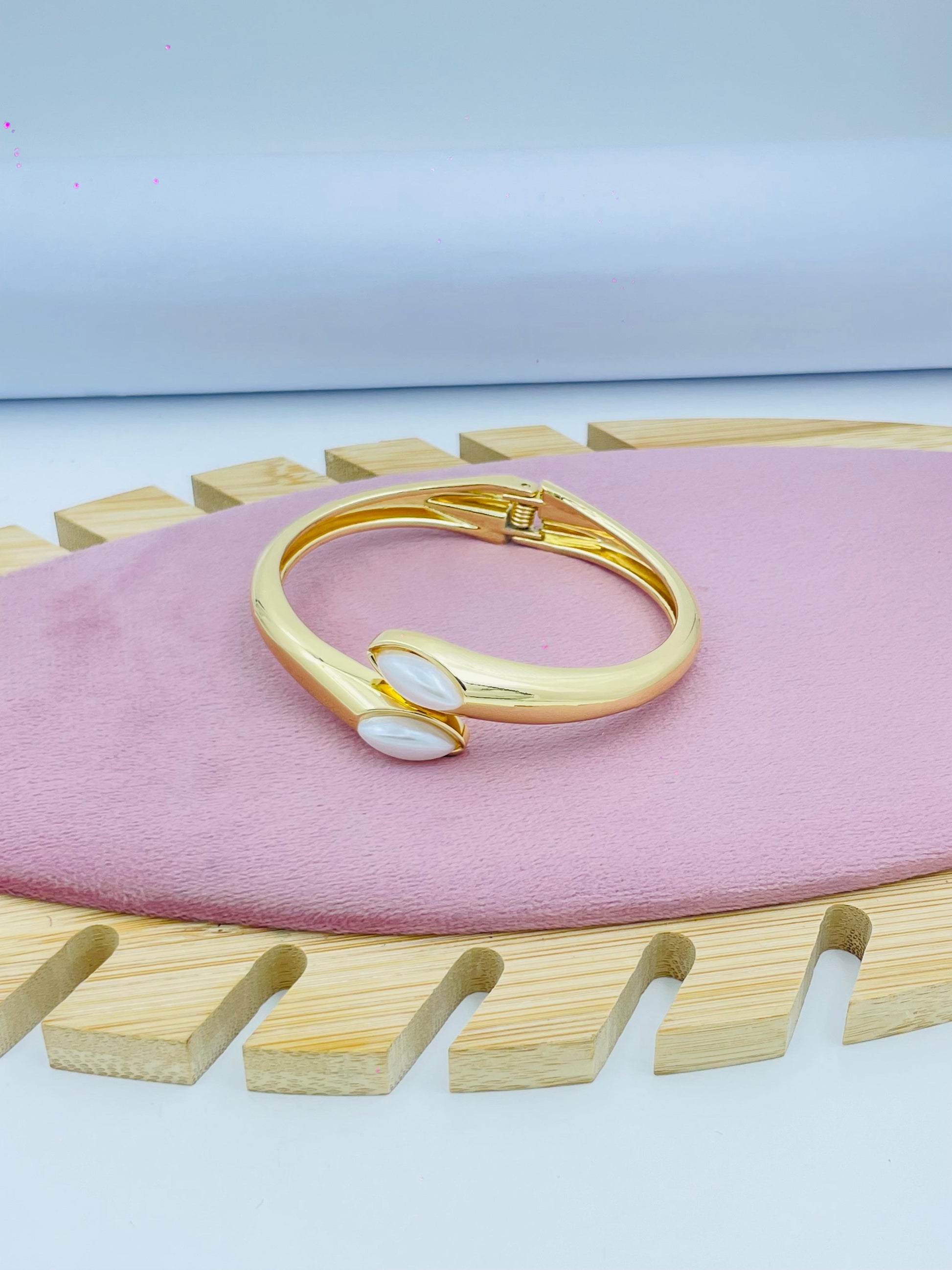 Elegant Gold Bangle with Mother of Pearl  Stylish Jewelry
