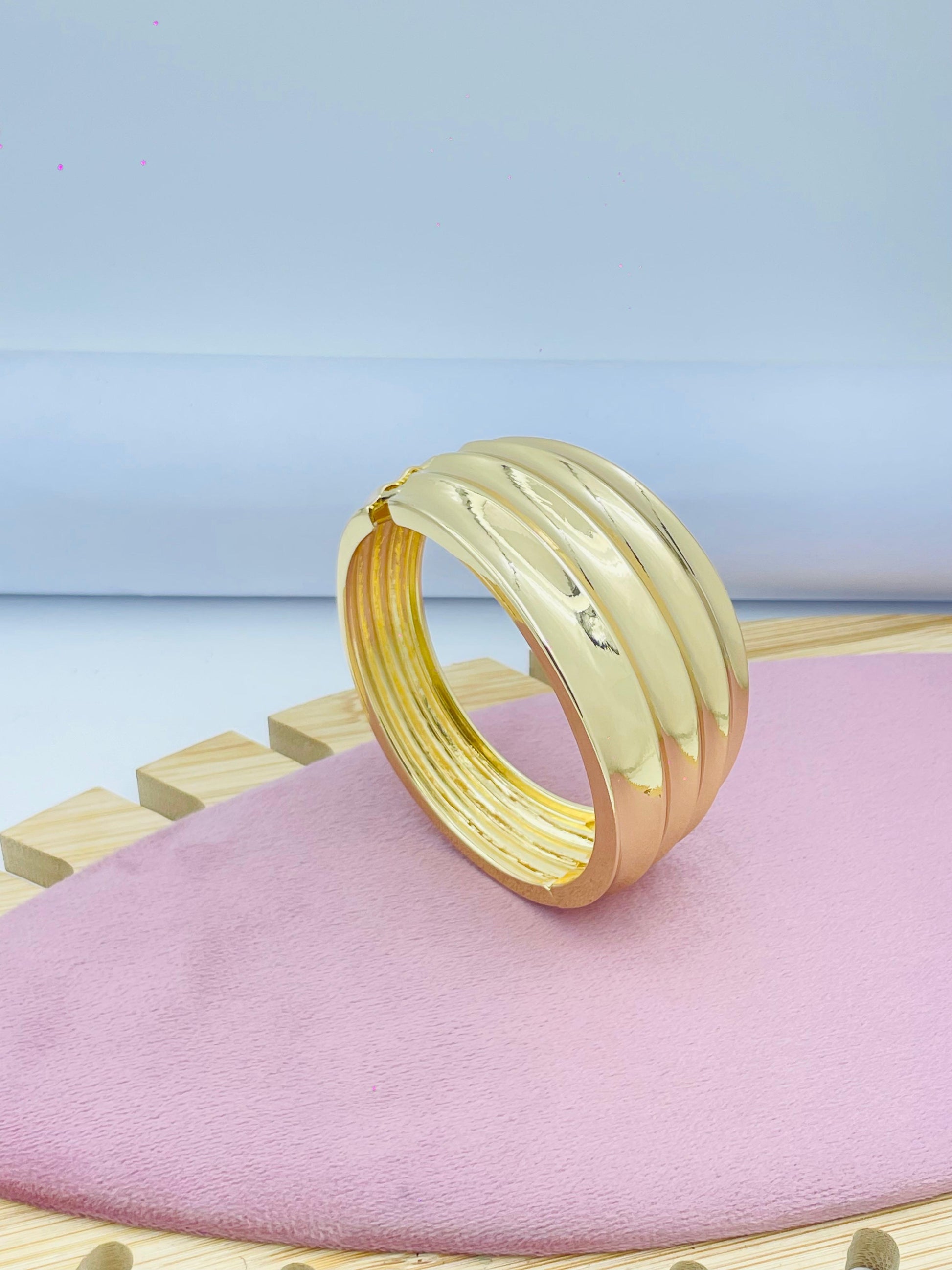 Elegant GoldTone Wide Cuff Bracelet
