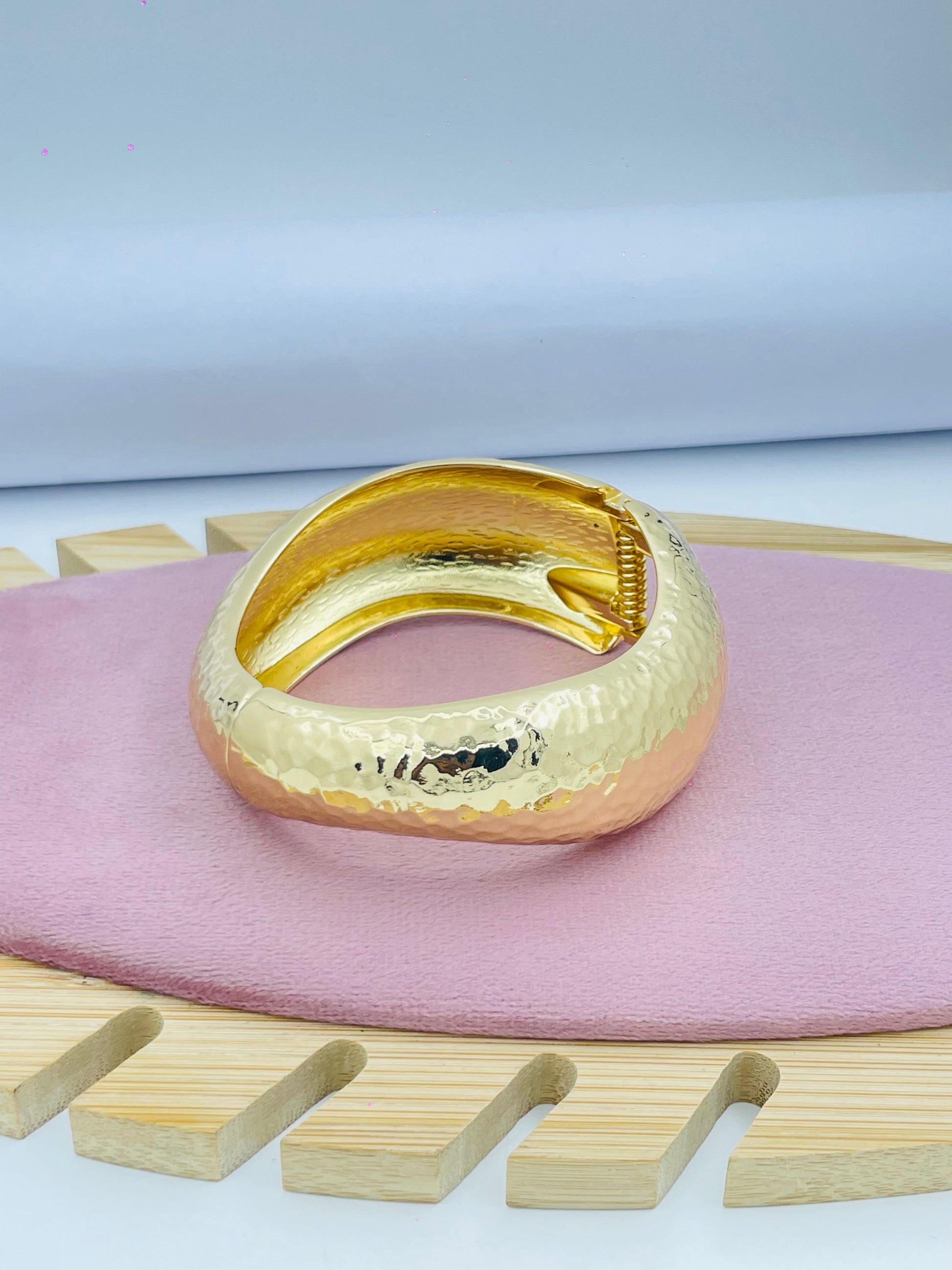 Elegant Gold Hammered Cuff Bracelet