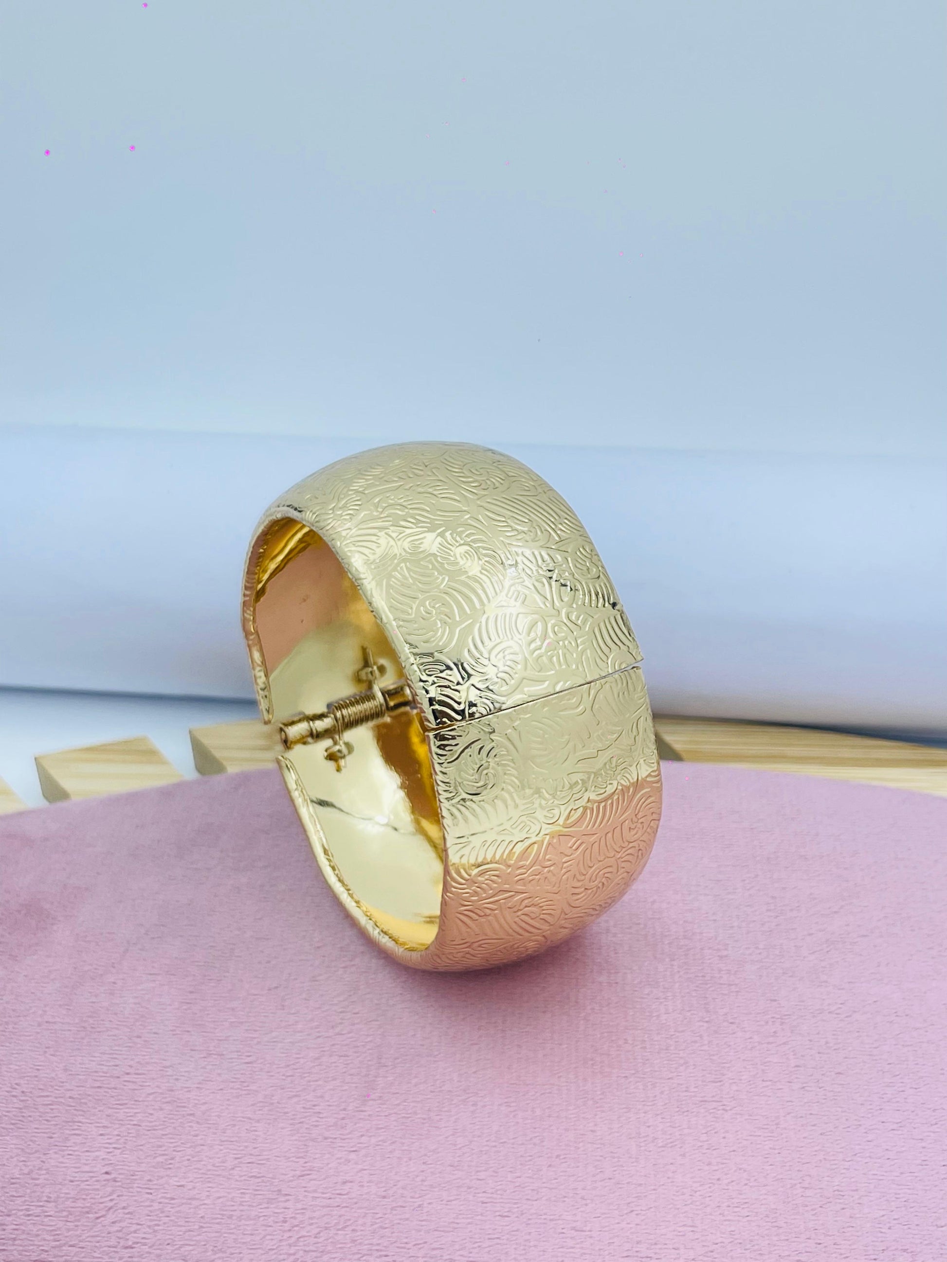 Elegant Gold Engraved Cuff Bracelet  Stylish Jewelry