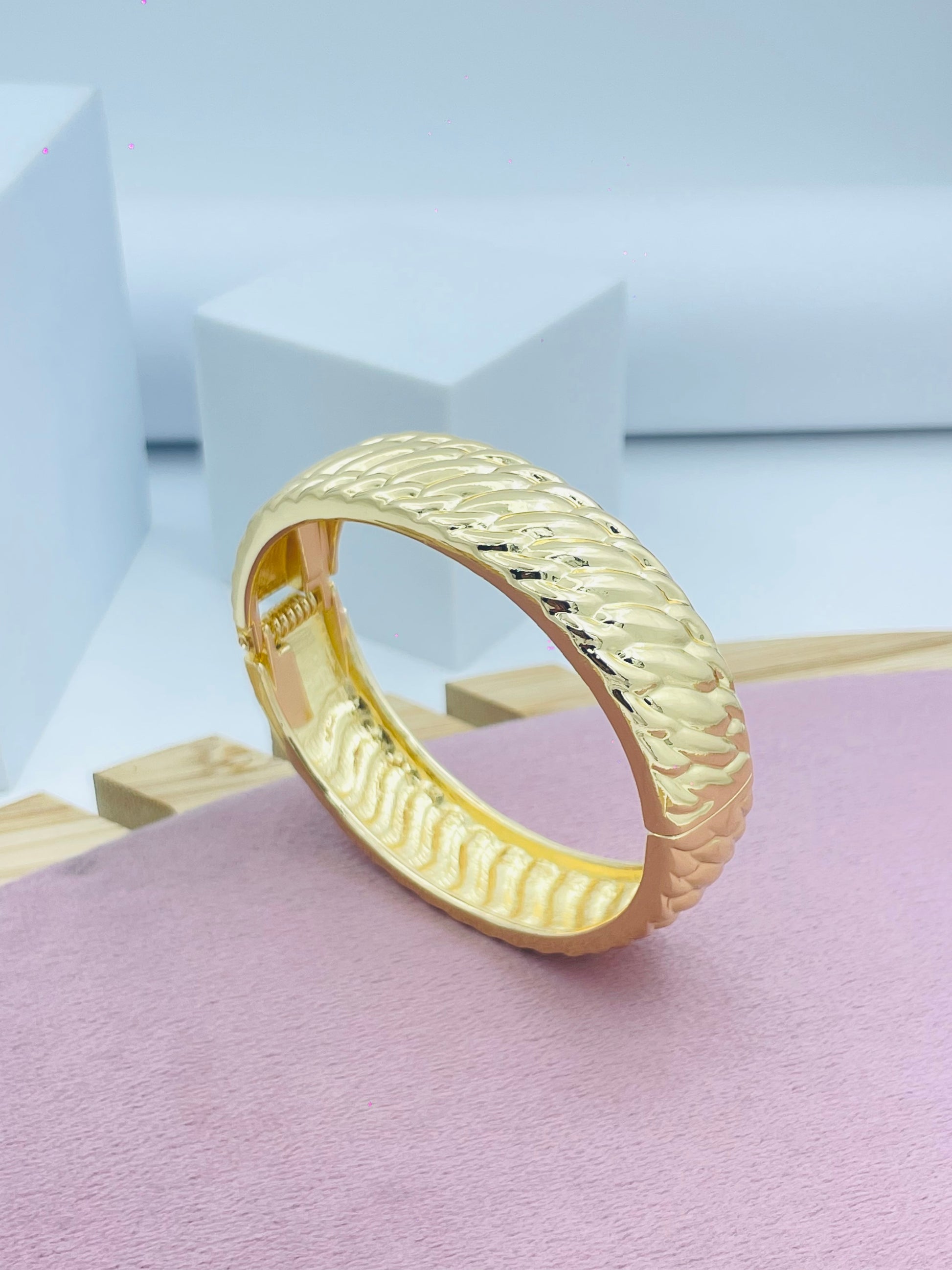 Textured Gold-Plated Bangle | Elegant Designer Bracelet