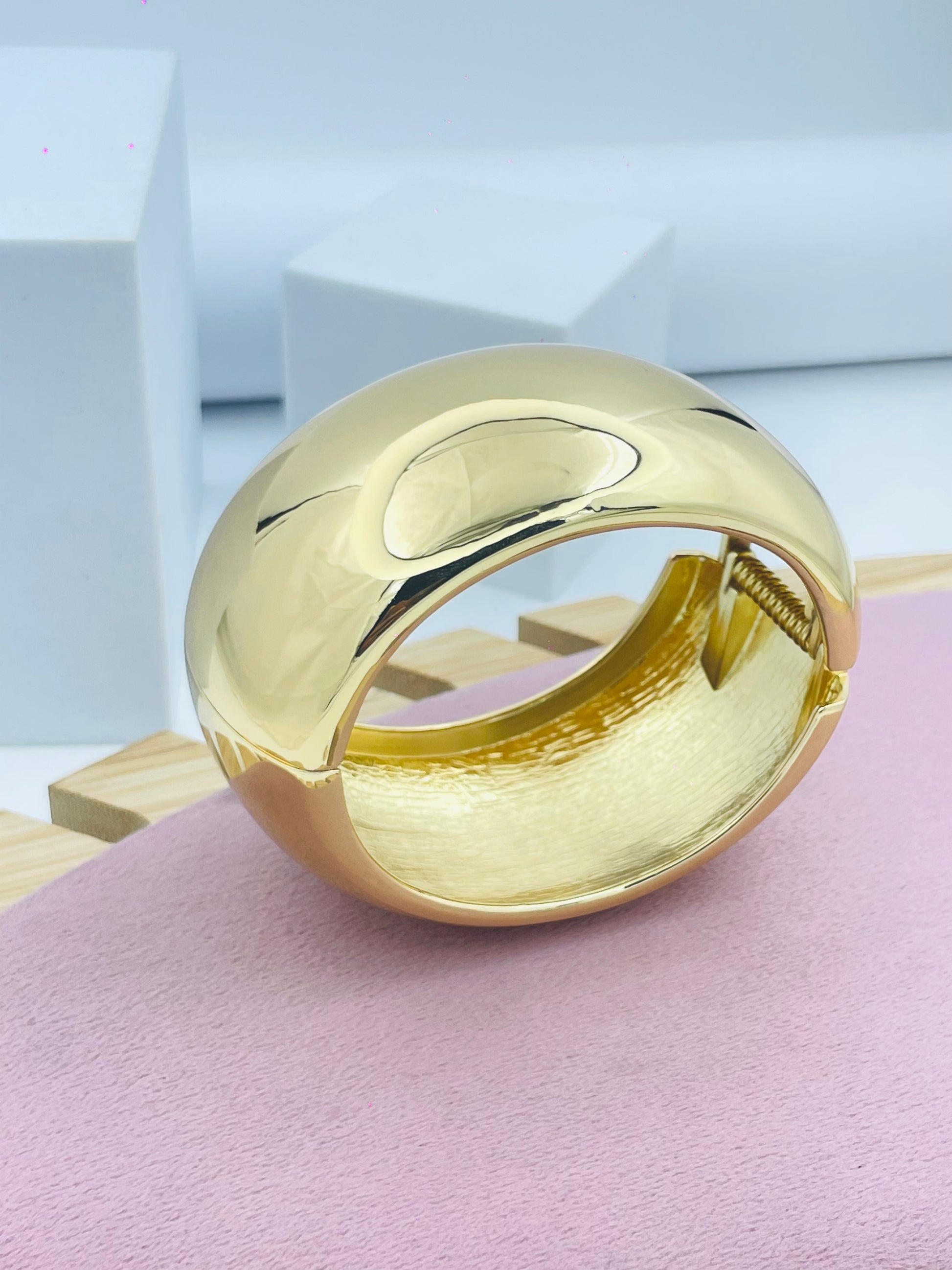 Bold Gold-Plated Dome Bangle | Luxury Statement Bracelet