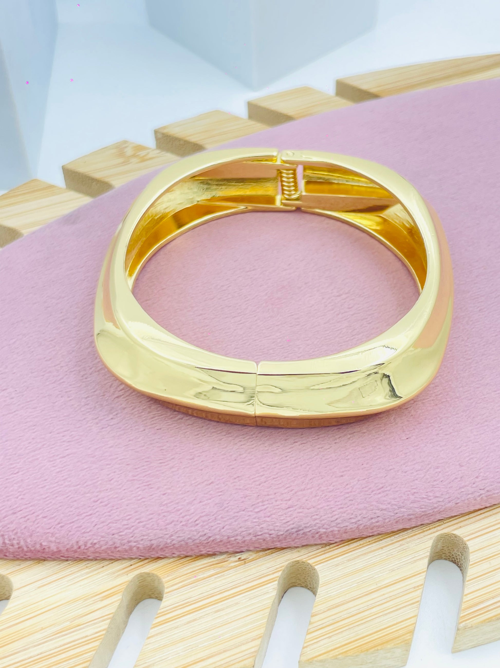 Square-Edge Gold-Plated Bangle | Contemporary Statement Bracelet