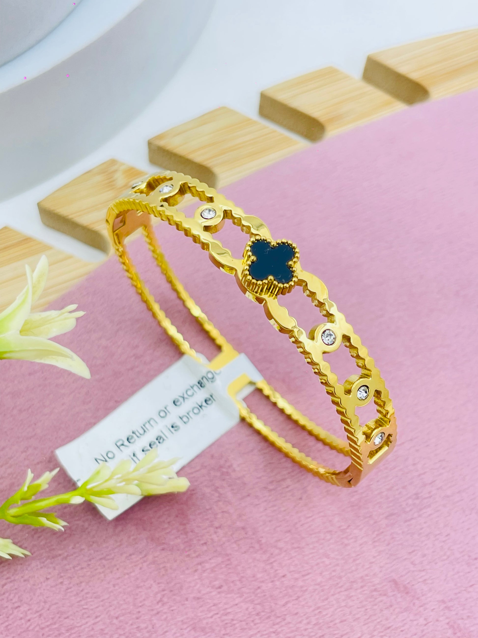 Elegant Gold Plated Bracelet with Black Center