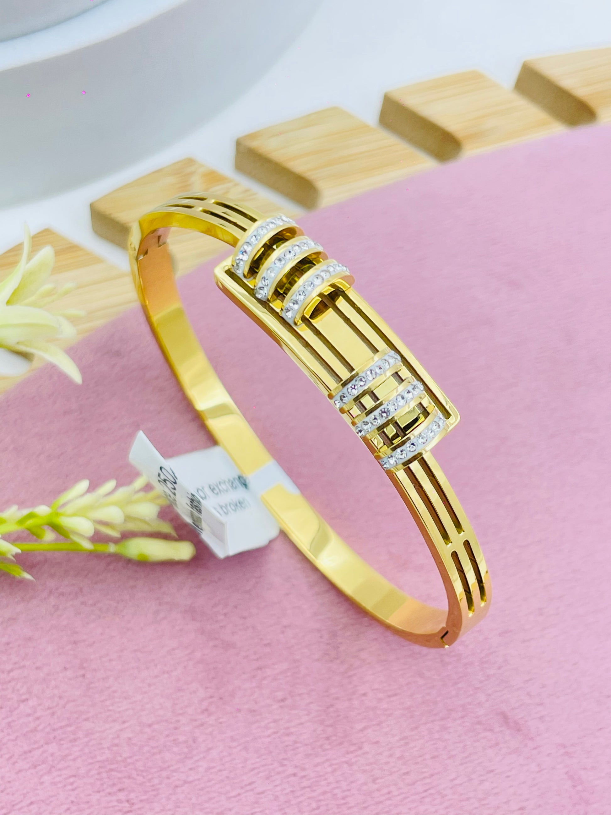 Elegant Gold Plated Bangle with Sparkling Cubic Zirconia