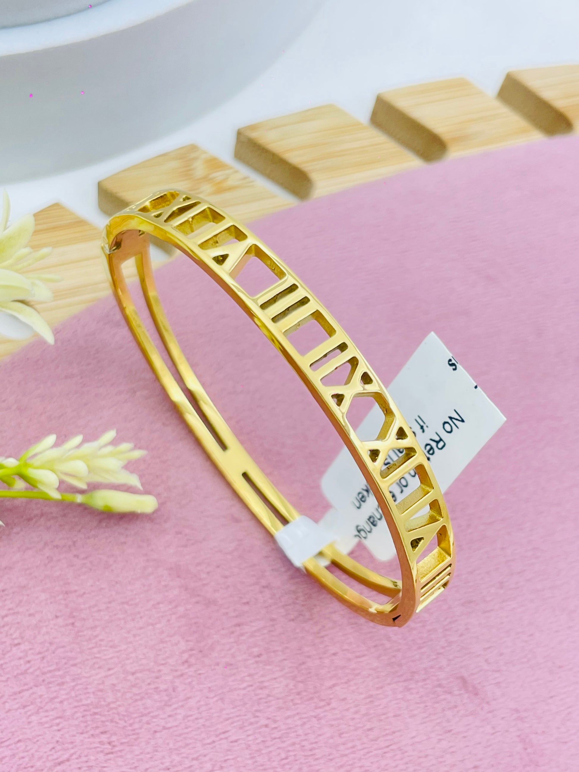Elegant Gold Roman Numeral Bangle Bracelet